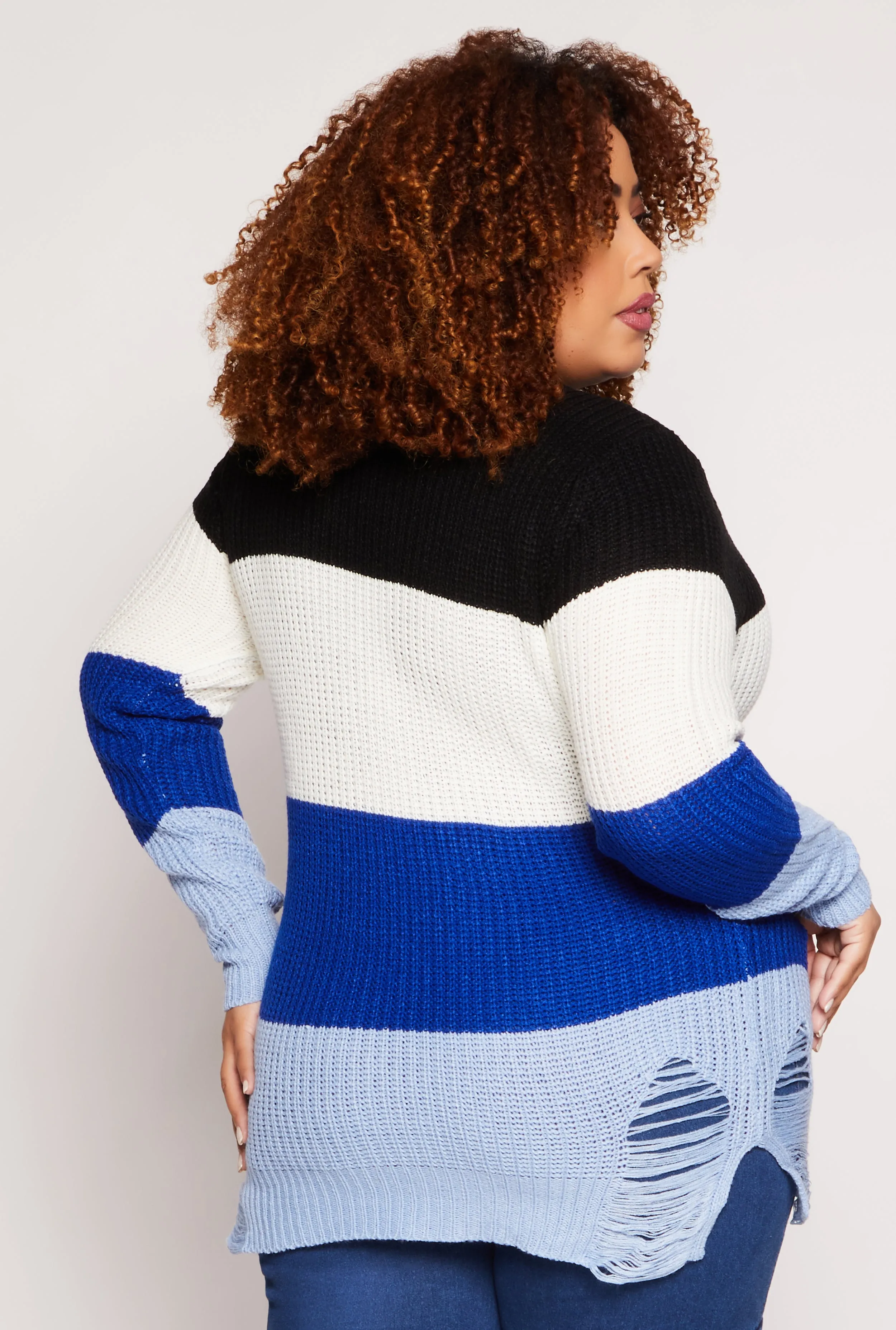 Plus Size Striped Distressed Sweater sold by Rainbow product image thumbnail 3