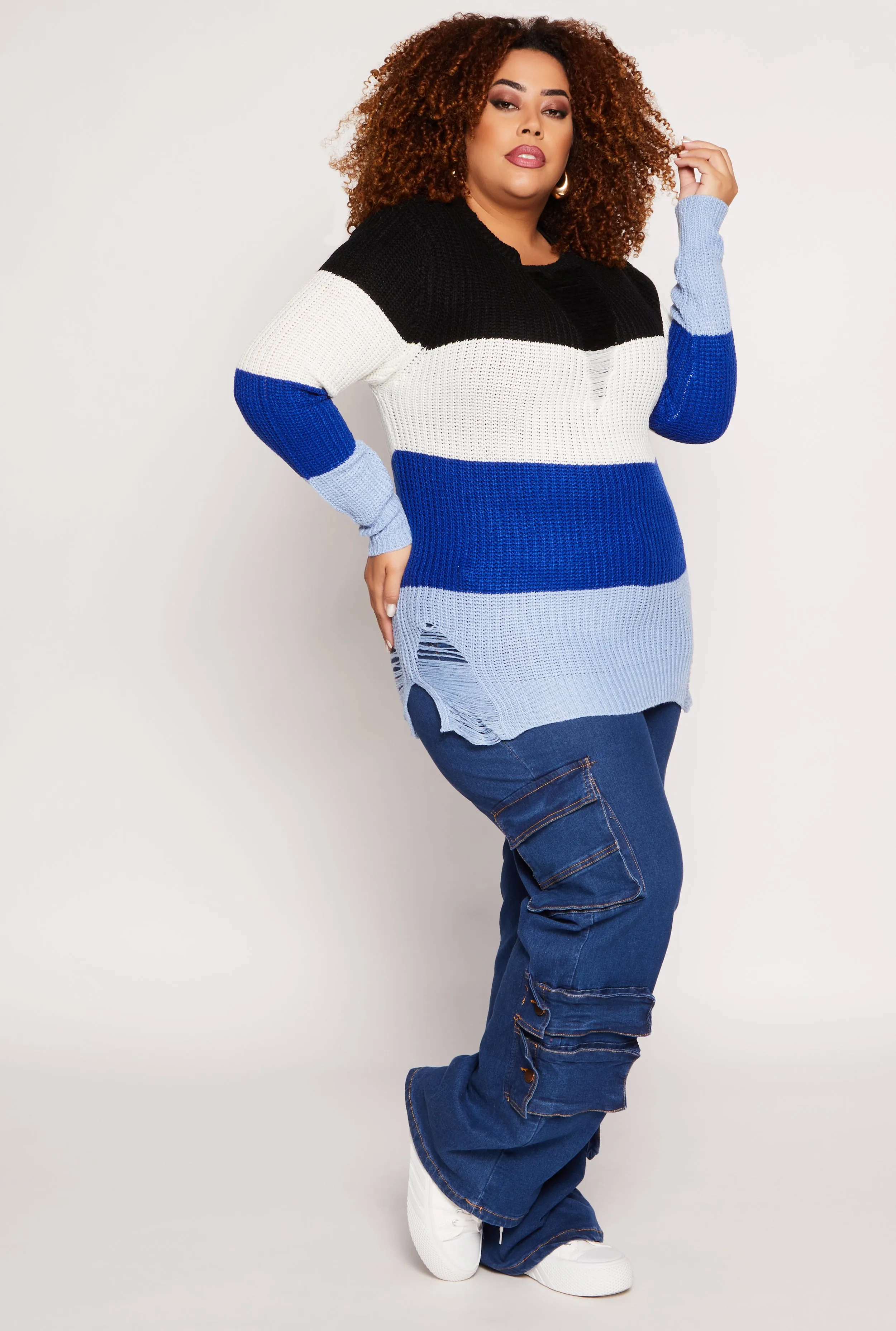 Plus Size Striped Distressed Sweater sold by Rainbow product image thumbnail 2