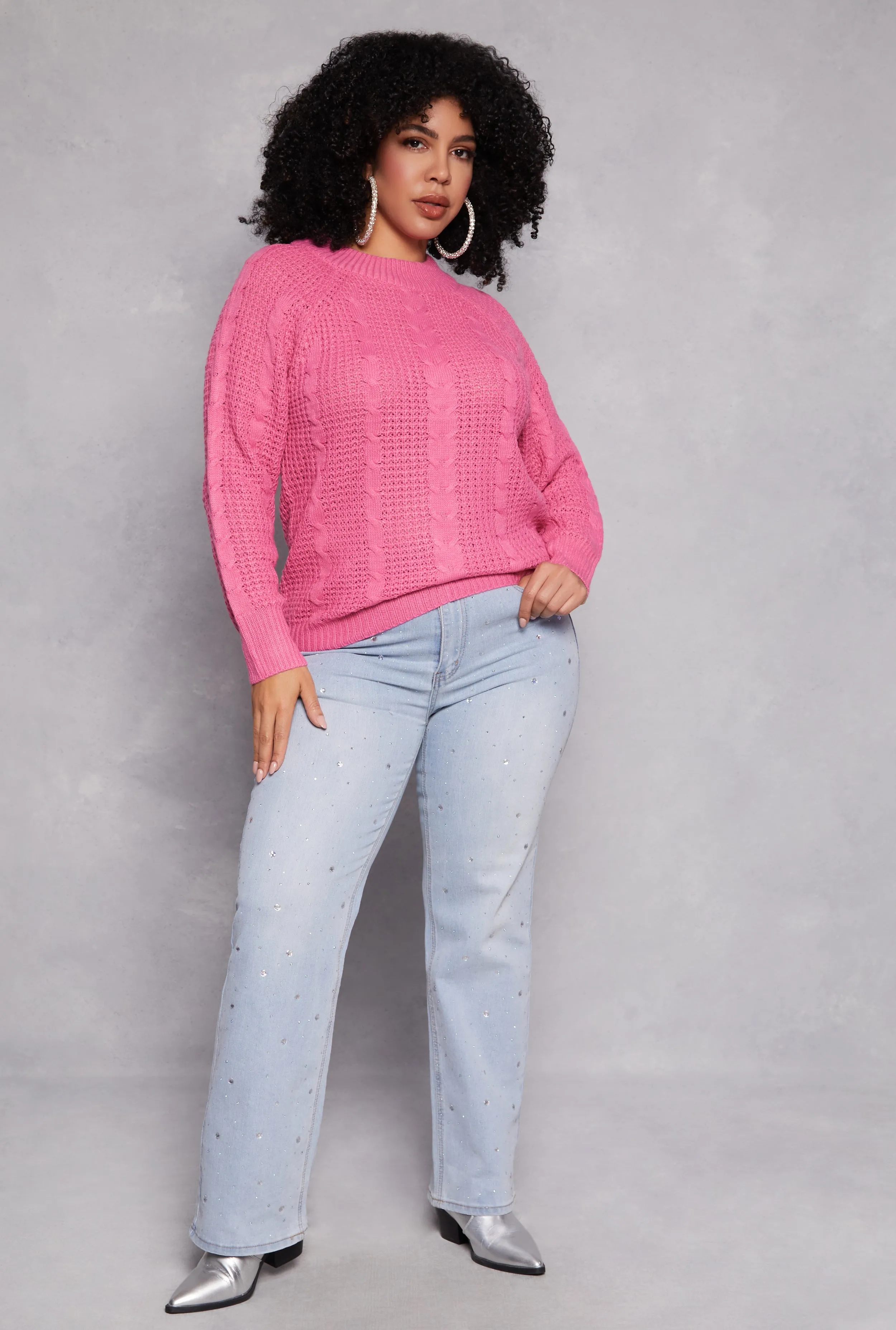 Plus Size Cable Knit Mock Neck Sweater sold by Rainbow product image thumbnail 2