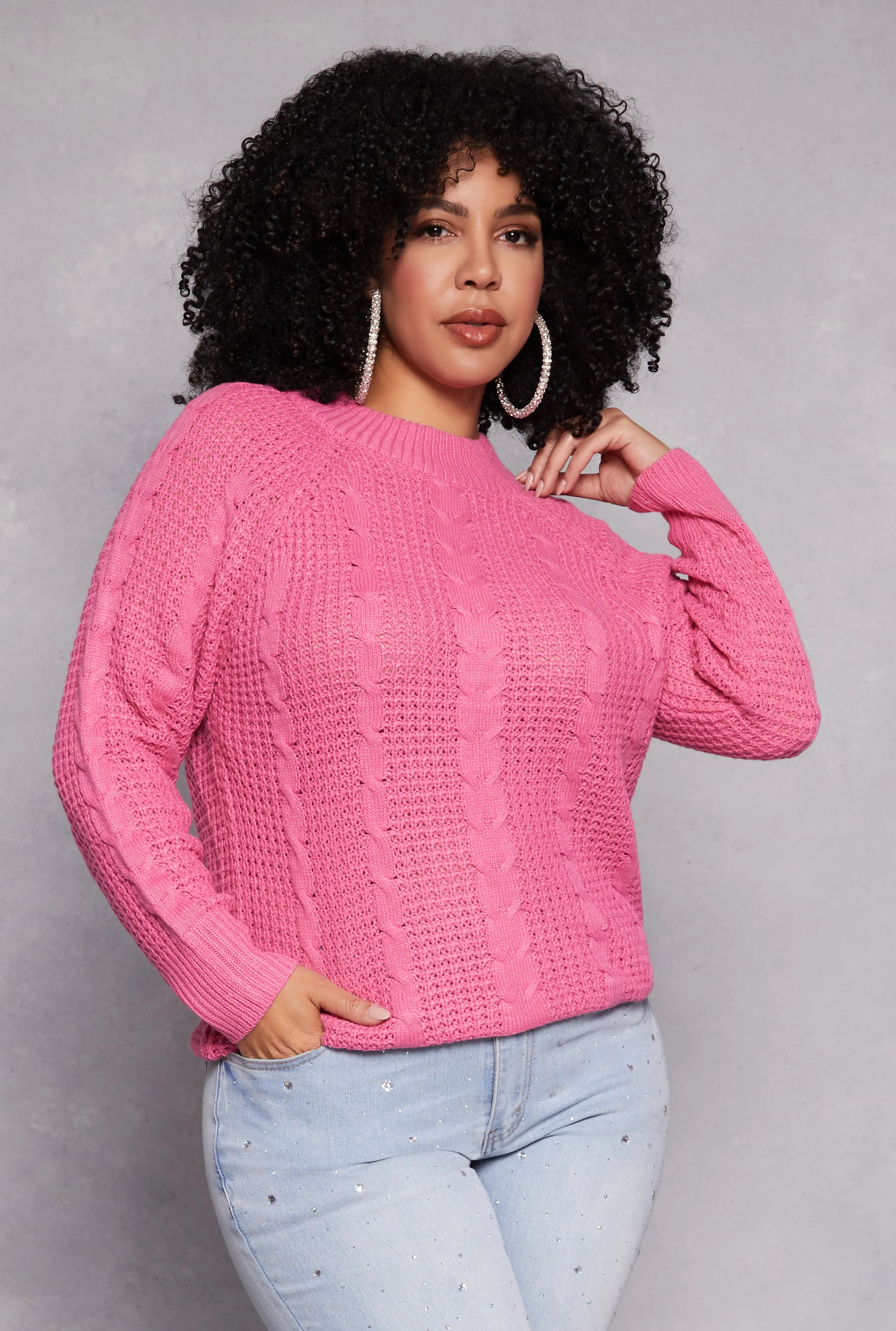 Plus Size Cable Knit Mock Neck Sweater sold by Rainbow