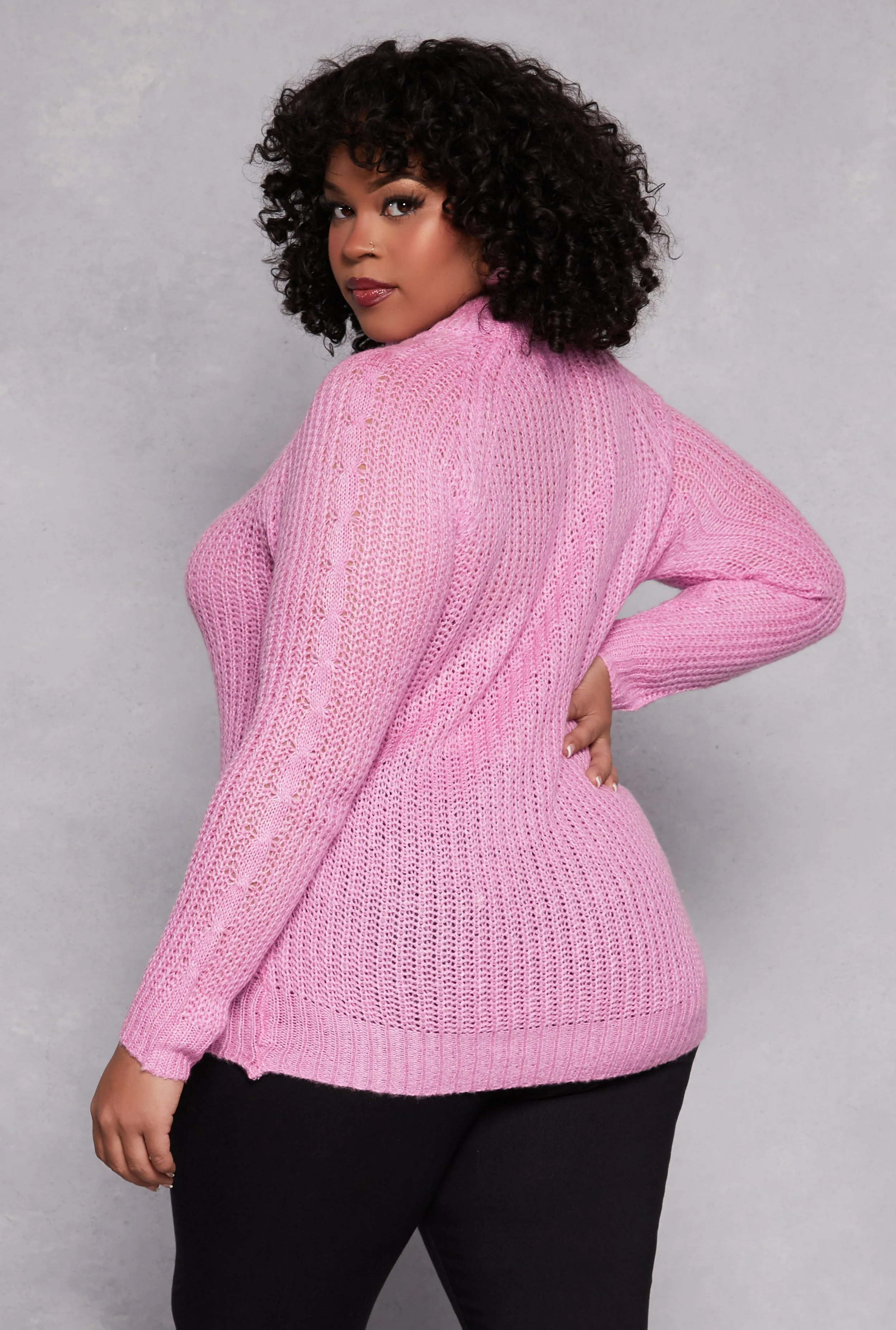 Plus Size Fringe Cable Knit Sweater sold by Rainbow product image thumbnail 3