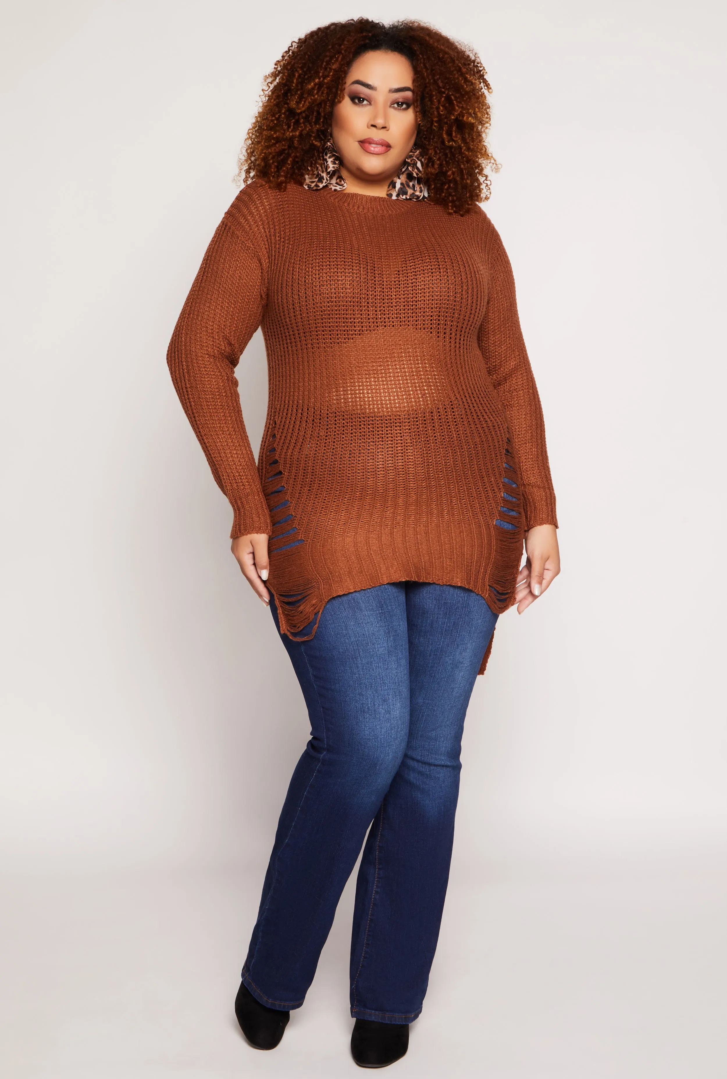 Plus Size Distressed Crew Neck Sweater sold by Rainbow product image thumbnail 2