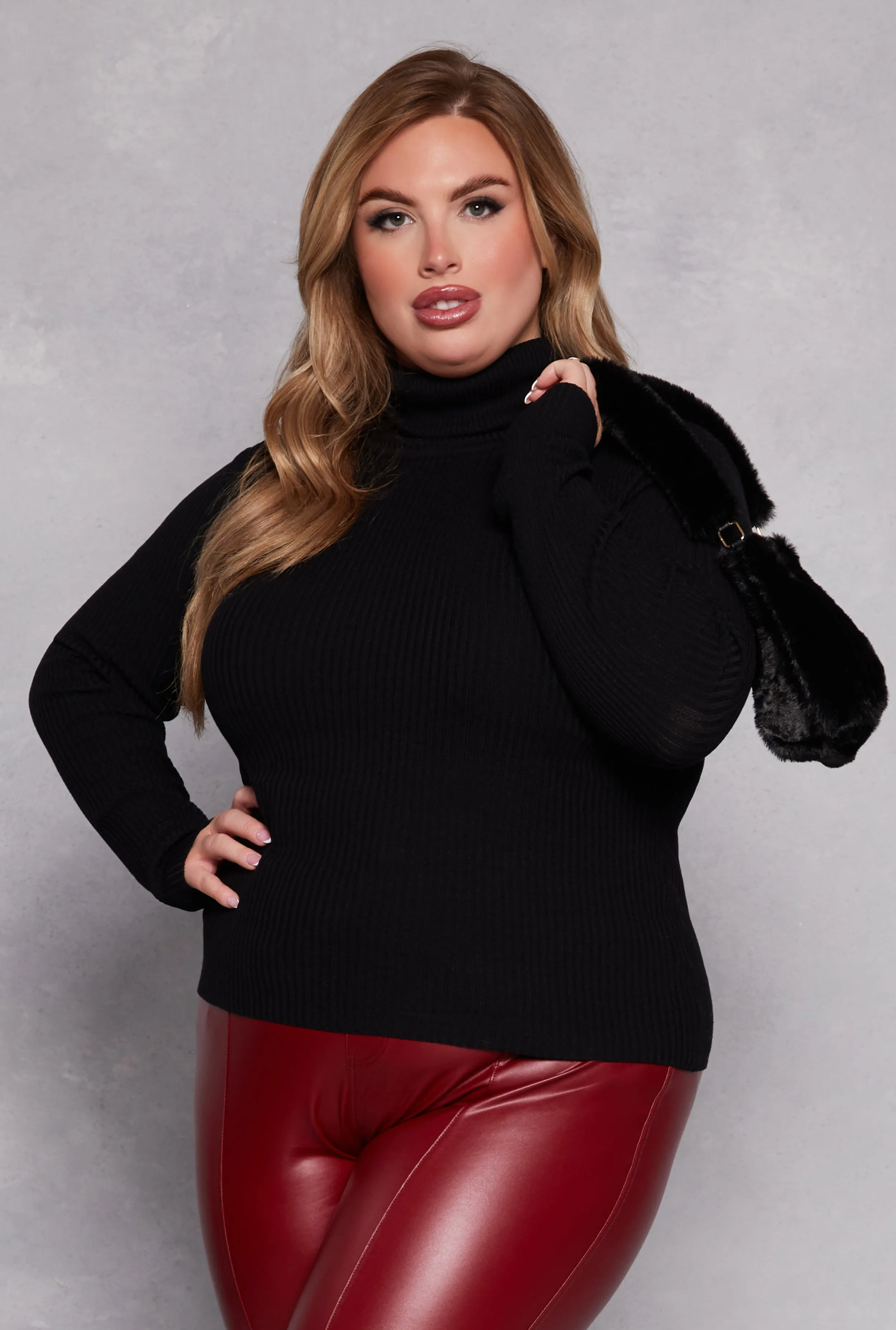 Plus Size Turtleneck Pullover Sweater sold by Rainbow