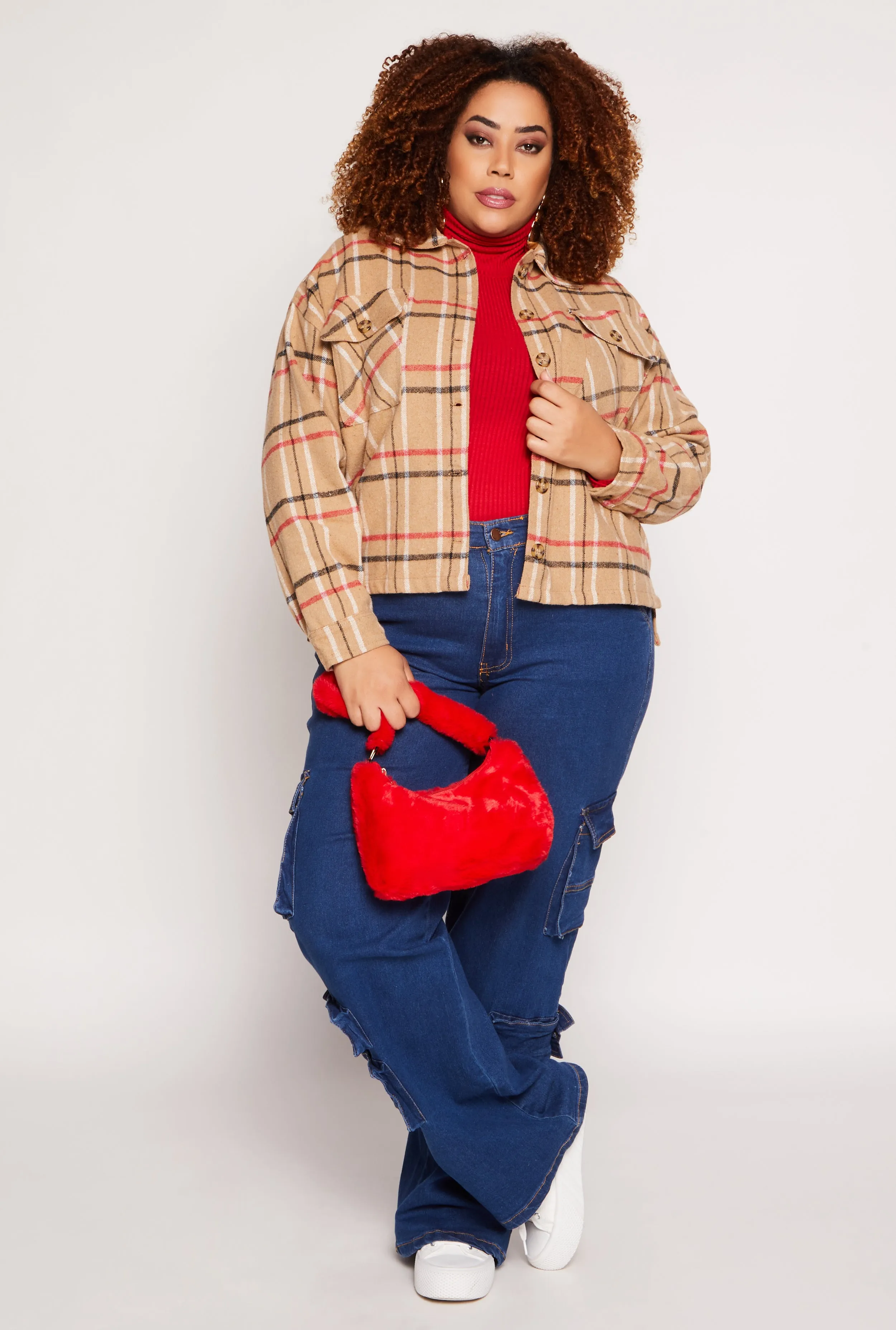 Plus Size Flannel Plaid Button Front Shacket sold by Rainbow product image thumbnail 2