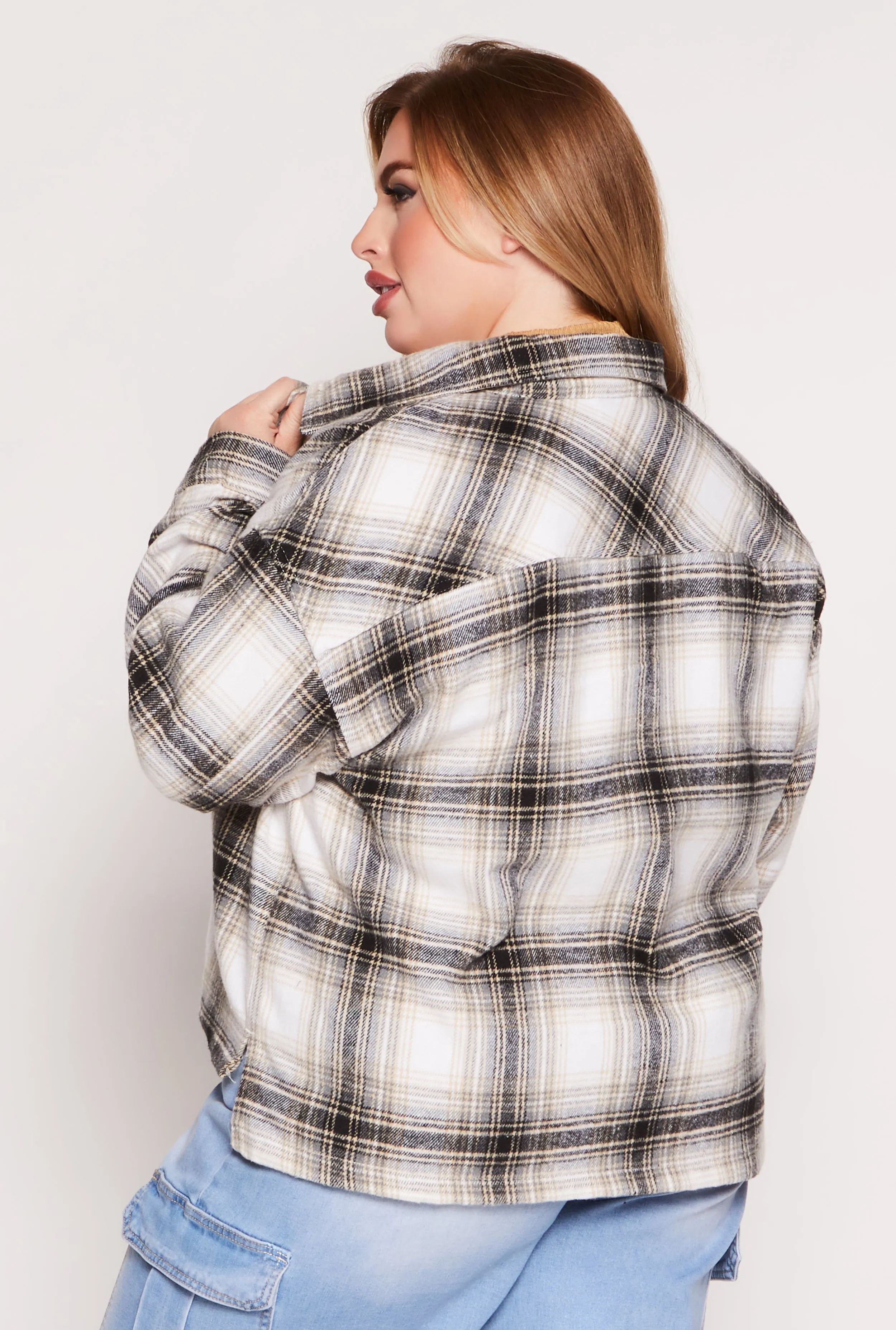 Plus Size Flannel Plaid Button Front Shacket sold by Rainbow product image thumbnail 3