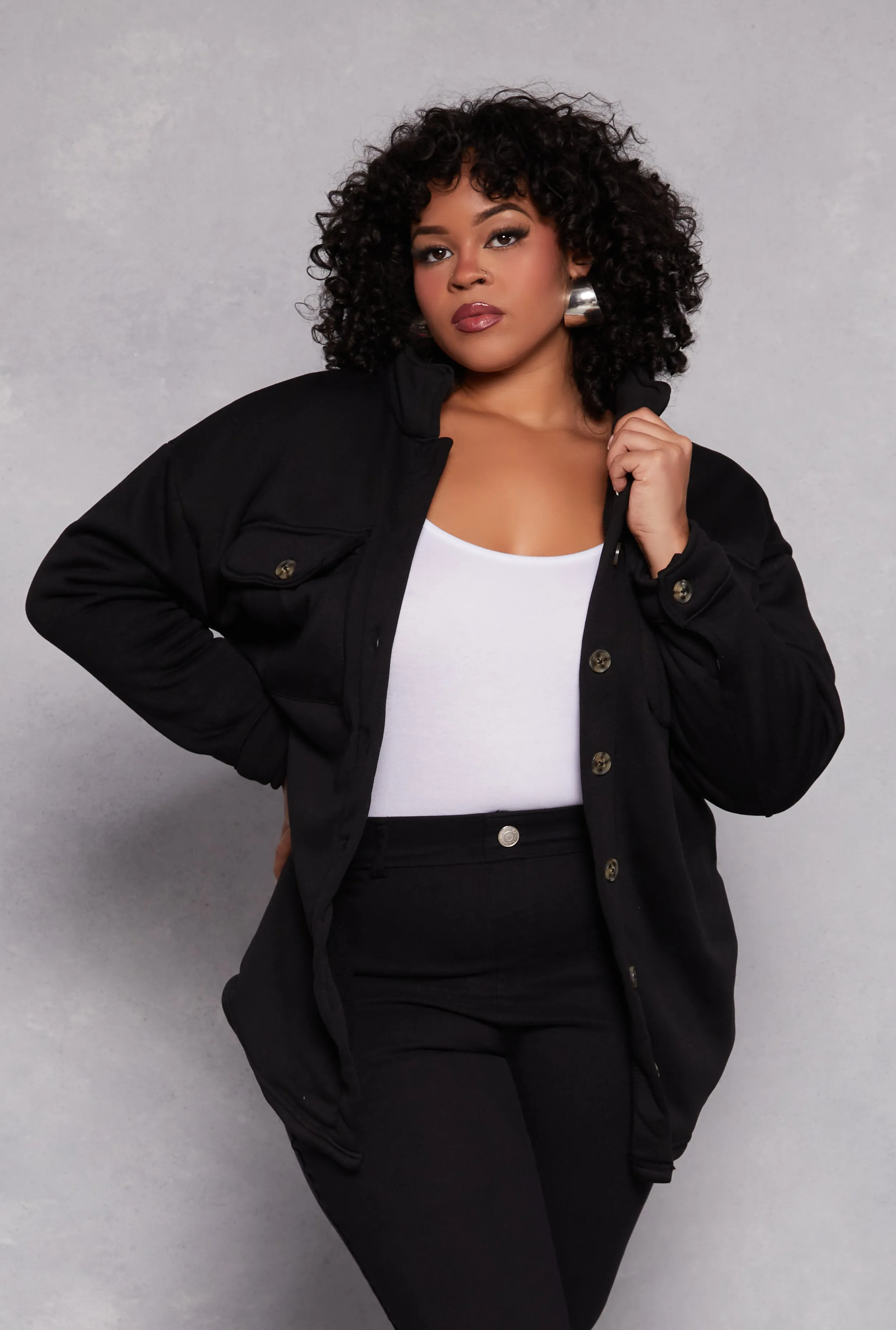 Plus Size Solid Shacket sold by Rainbow