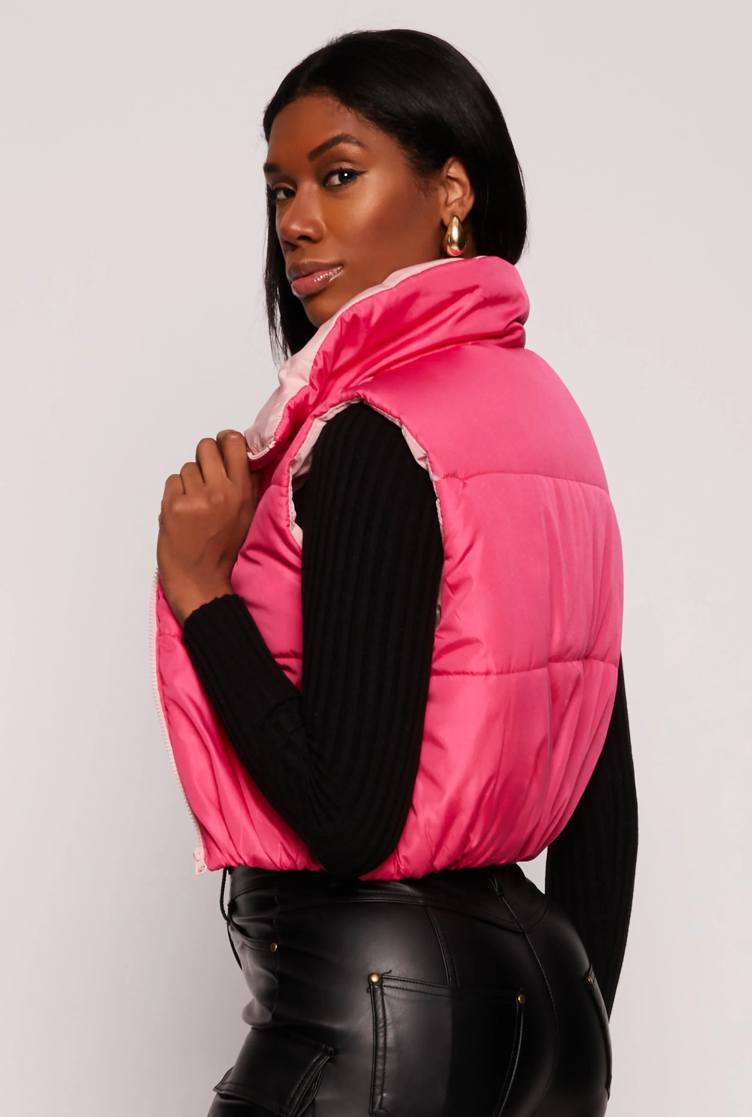 Nylon Contrast Puffer Cropped Vest sold by Rainbow product image thumbnail 3