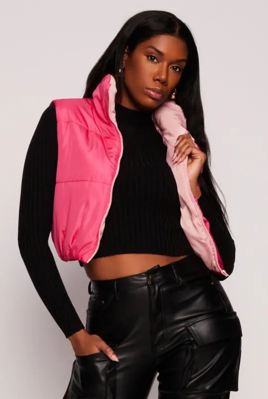 Nylon Contrast Puffer Cropped Vest sold by Rainbow