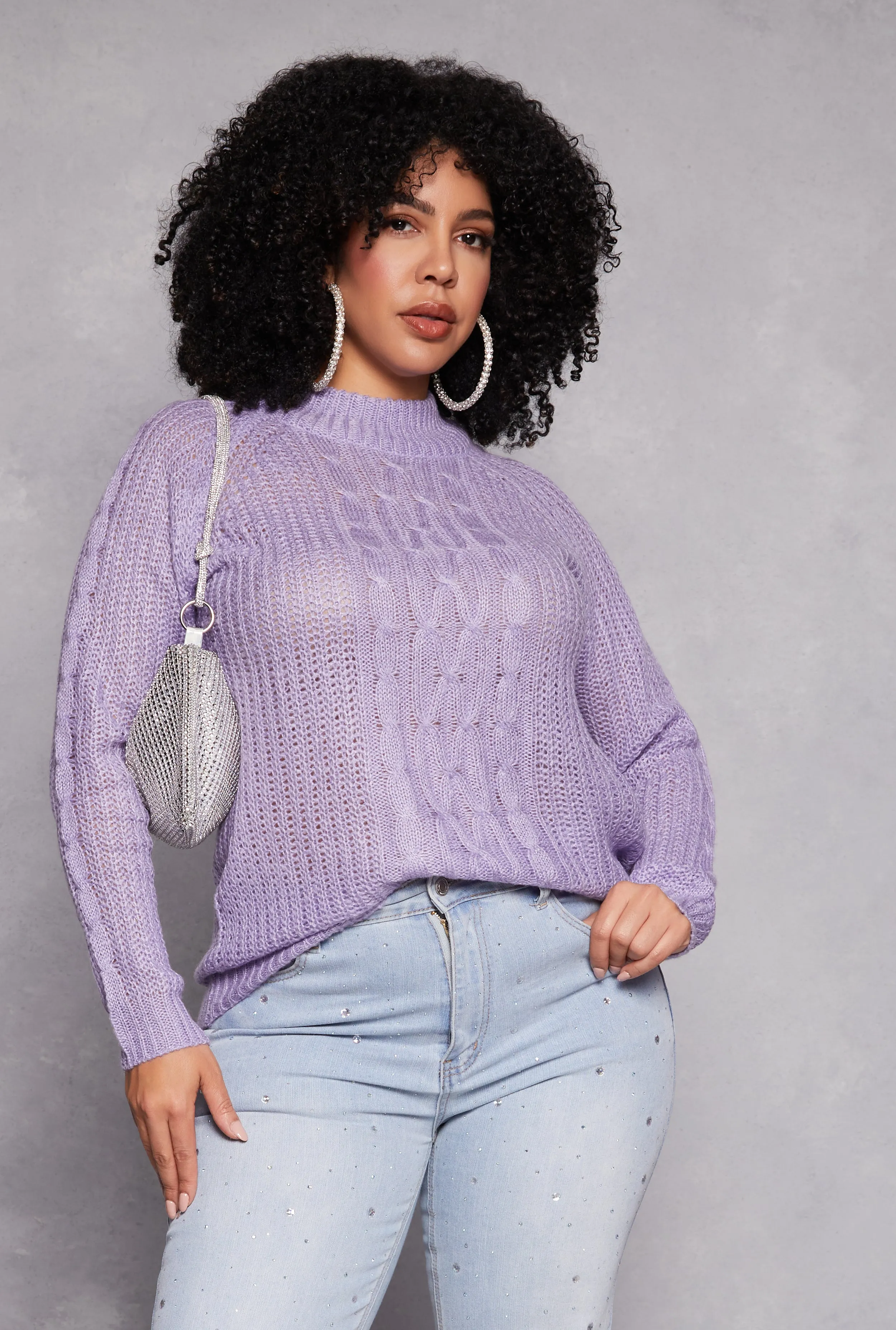 Plus Size Cable Knit Shaker Sweater sold by Rainbow