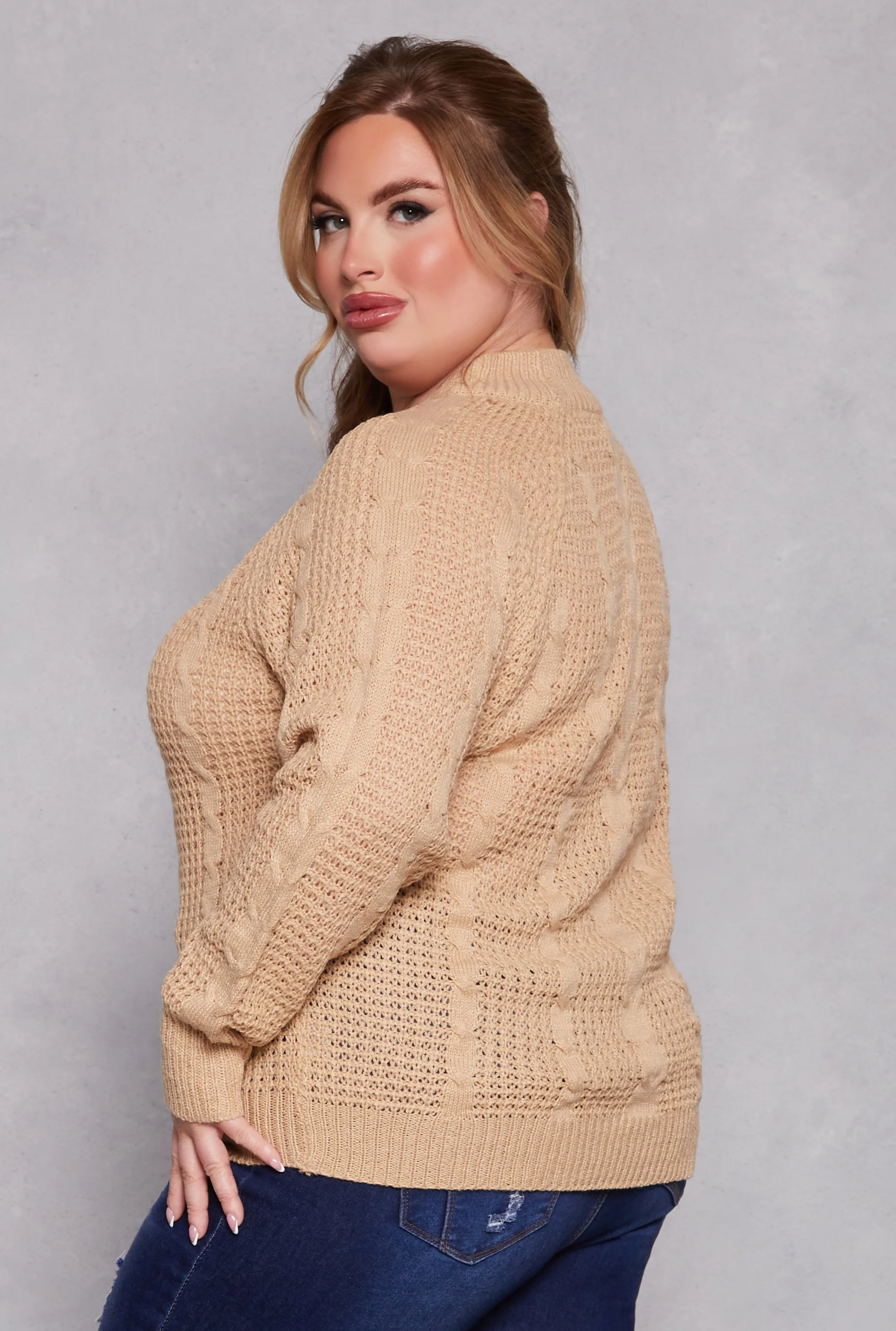 Plus Size Cable Knit Mock Neck Sweater sold by Rainbow product image thumbnail 3