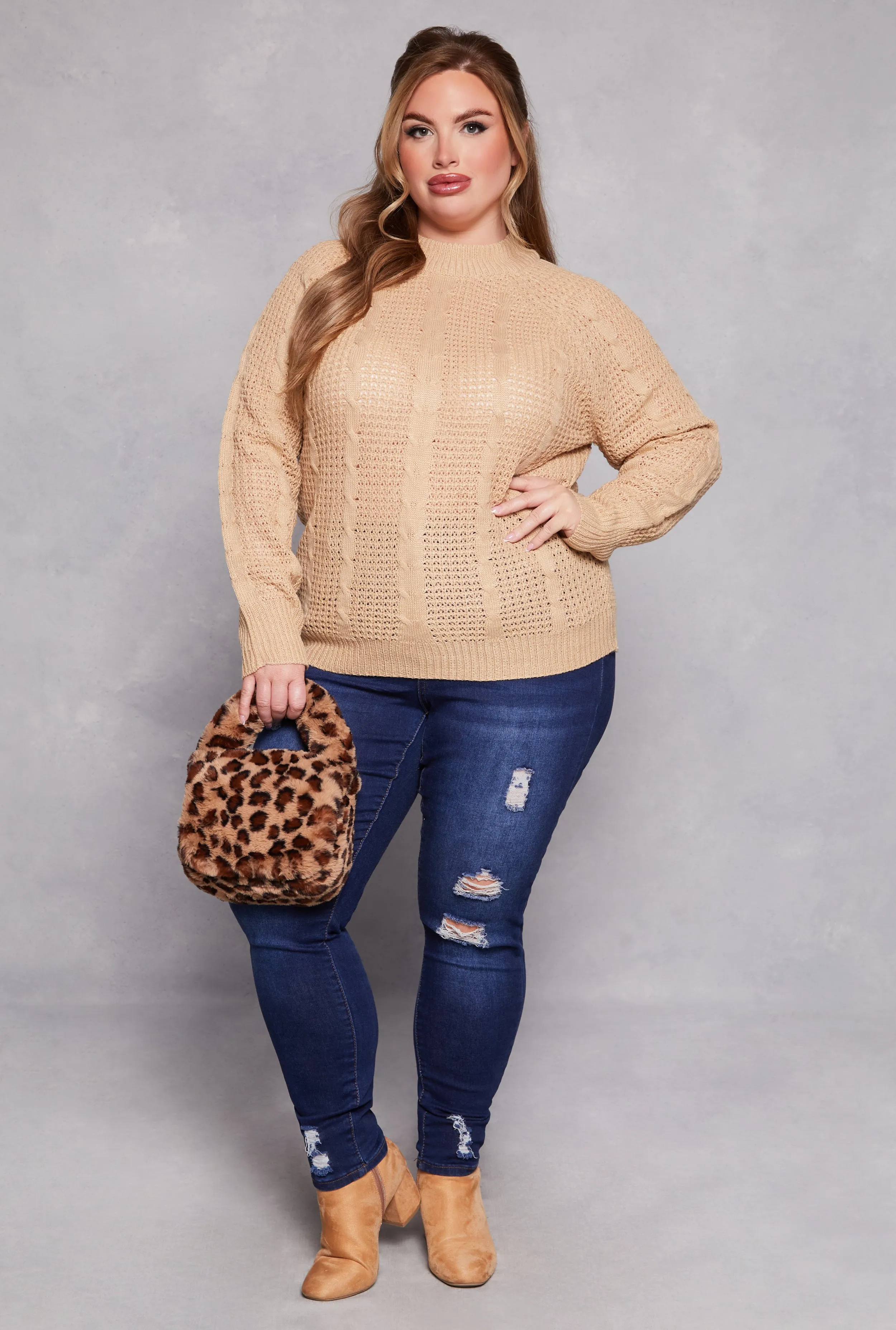 Plus Size Cable Knit Mock Neck Sweater sold by Rainbow product image thumbnail 2