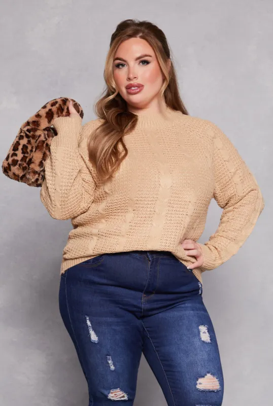 Plus Size Cable Knit Mock Neck Sweater sold by Rainbow