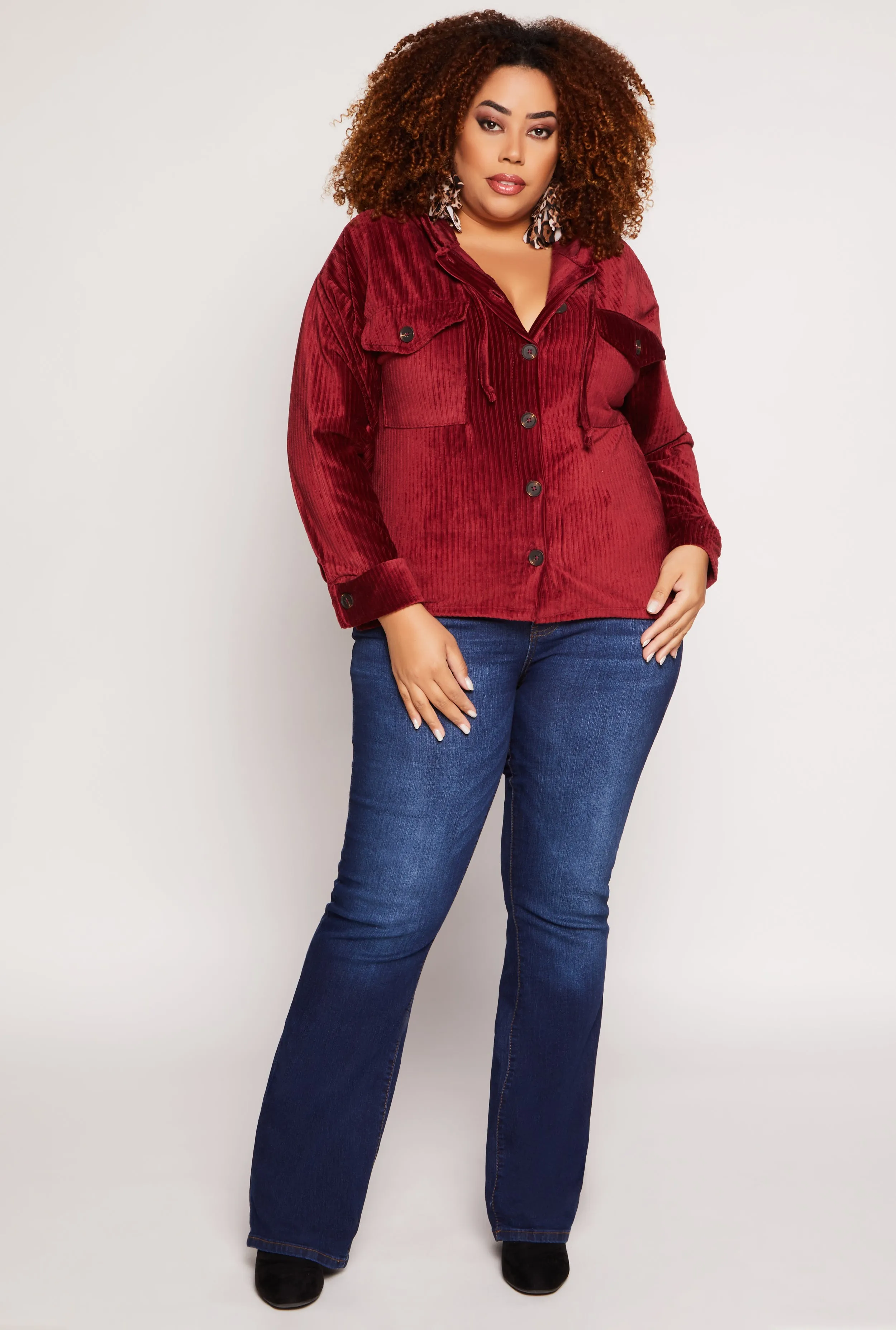 Plus Size Velour Ribbed Hooded Shirt sold by Rainbow product image thumbnail 2