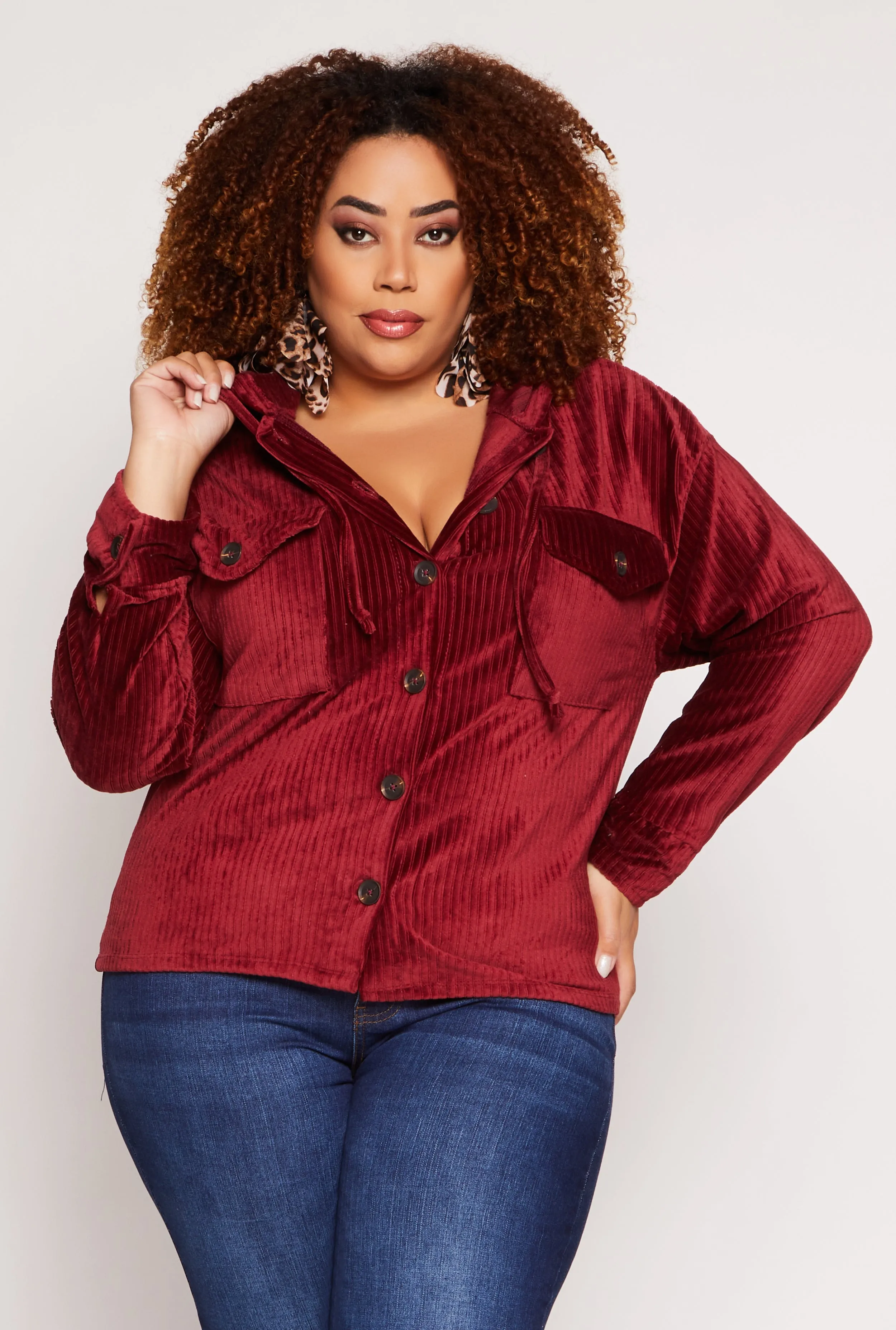 Plus Size Velour Ribbed Hooded Shirt sold by Rainbow