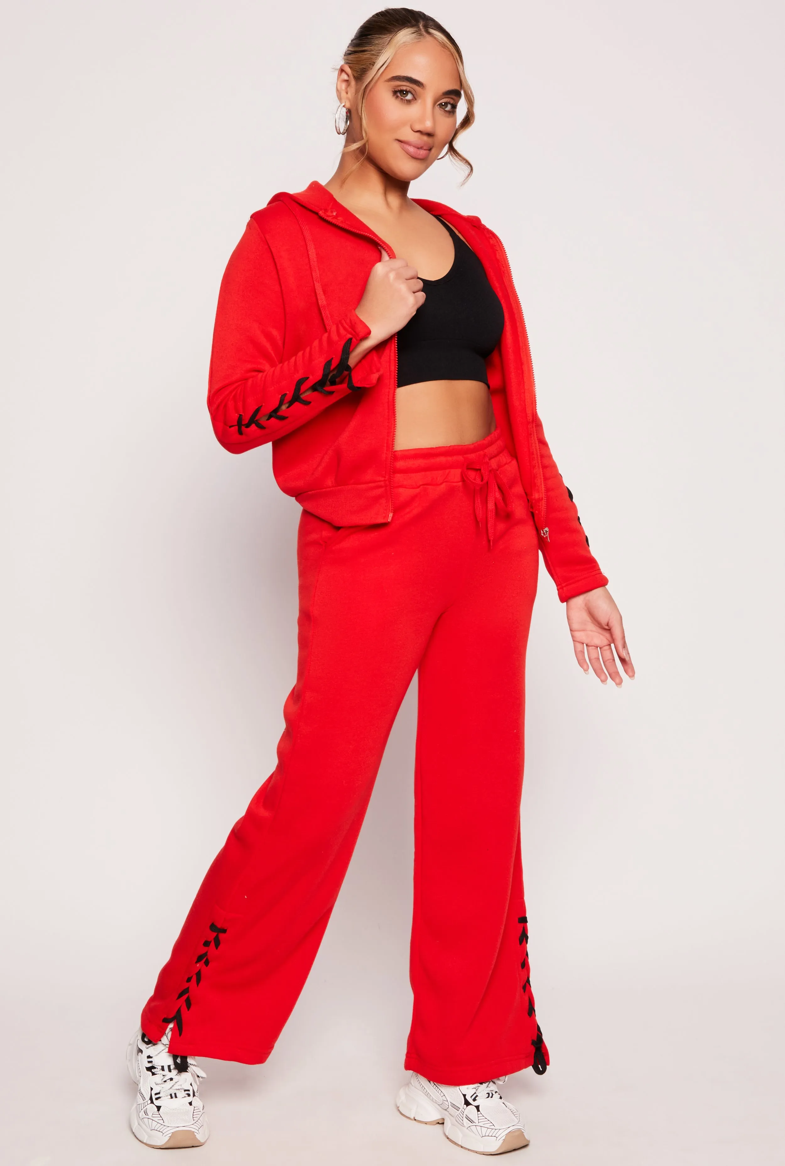 Lace Up Sleeve Zip Front Hoodie sold by Rainbow product image thumbnail 2