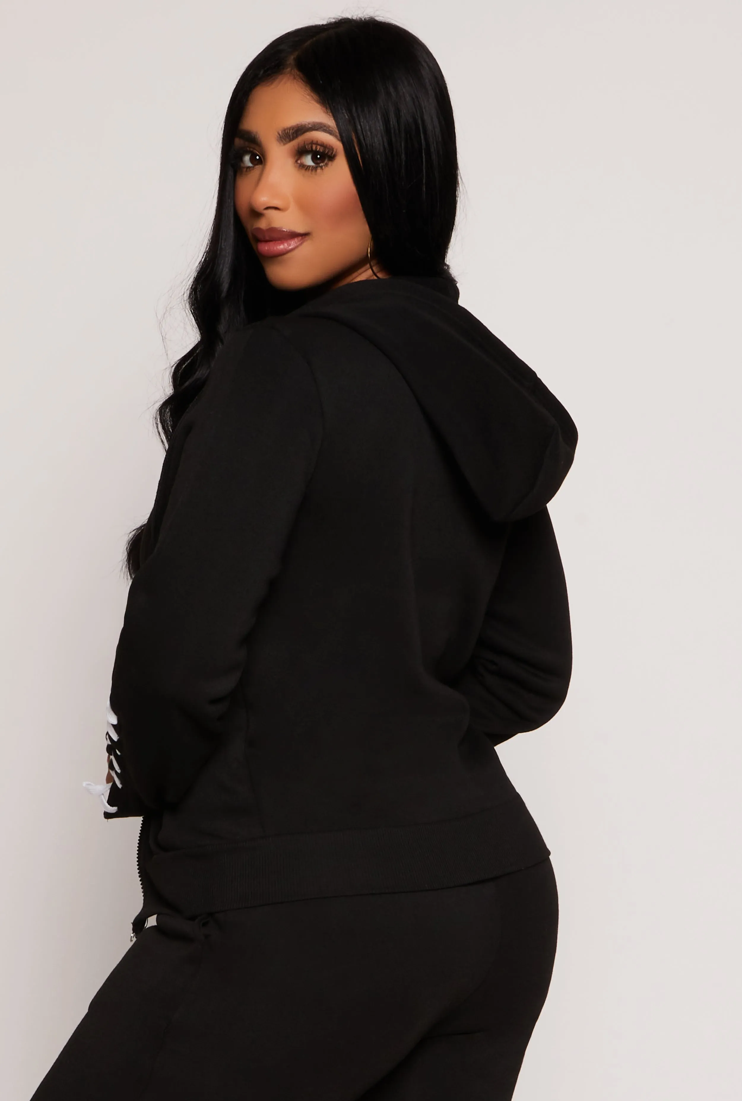 Lace Up Sleeve Zip Front Hoodie sold by Rainbow product image thumbnail 3
