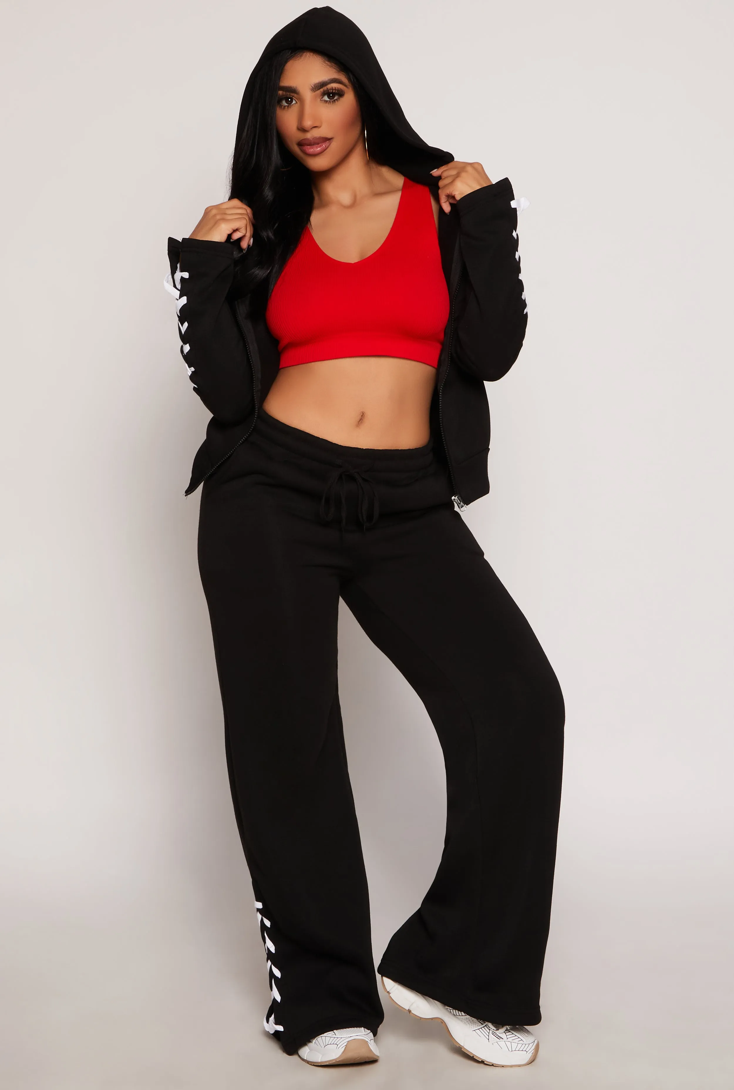 Lace Up Sleeve Zip Front Hoodie sold by Rainbow product image thumbnail 2