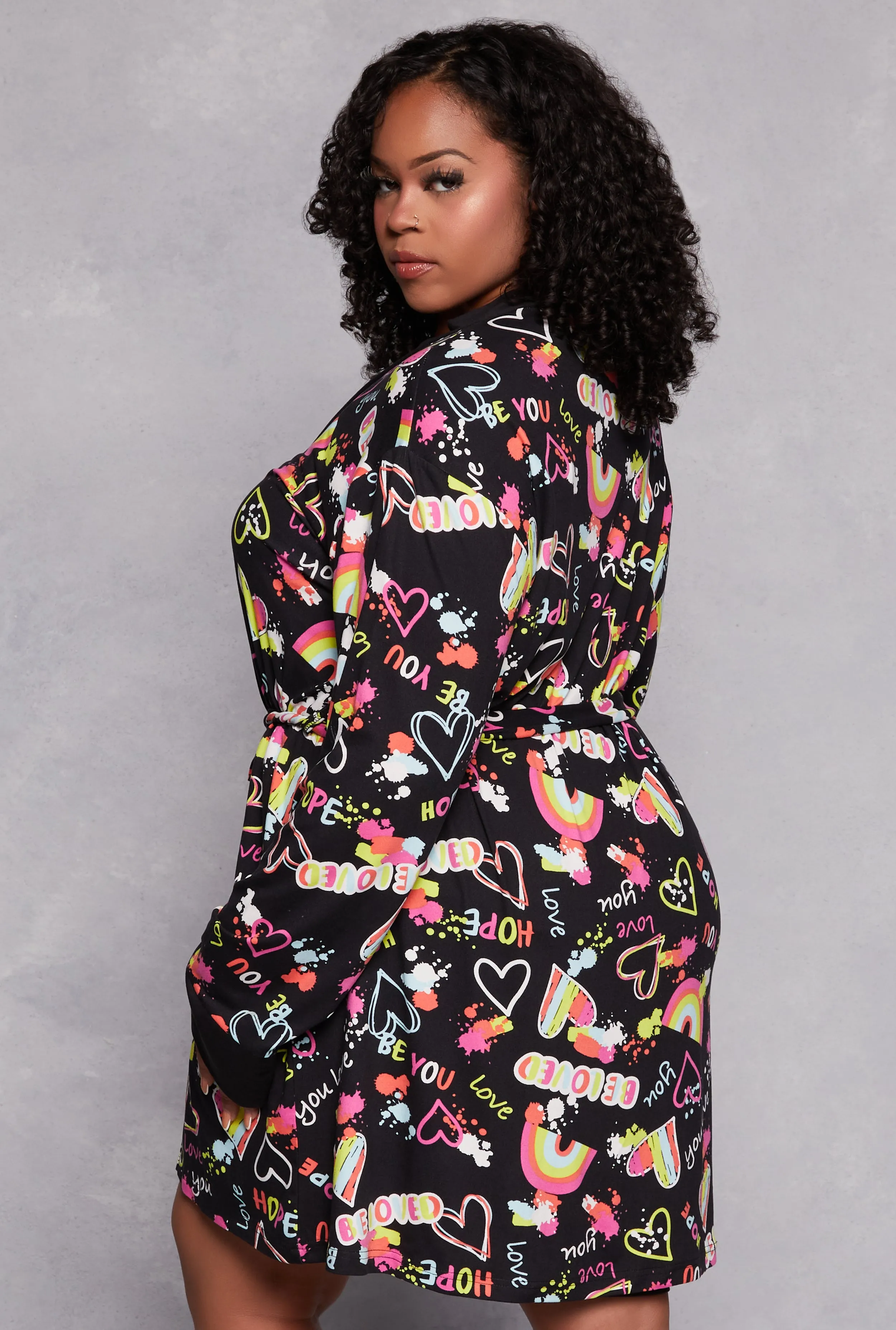 Plus Size Be You Be Loved Graphic Cami Nightgown with Robe sold by Rainbow product image thumbnail 2