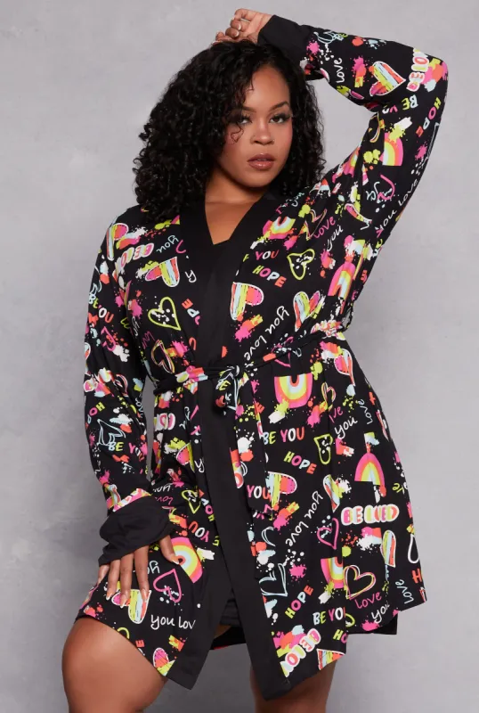 Plus Size Be You Be Loved Graphic Cami Nightgown with Robe sold by Rainbow