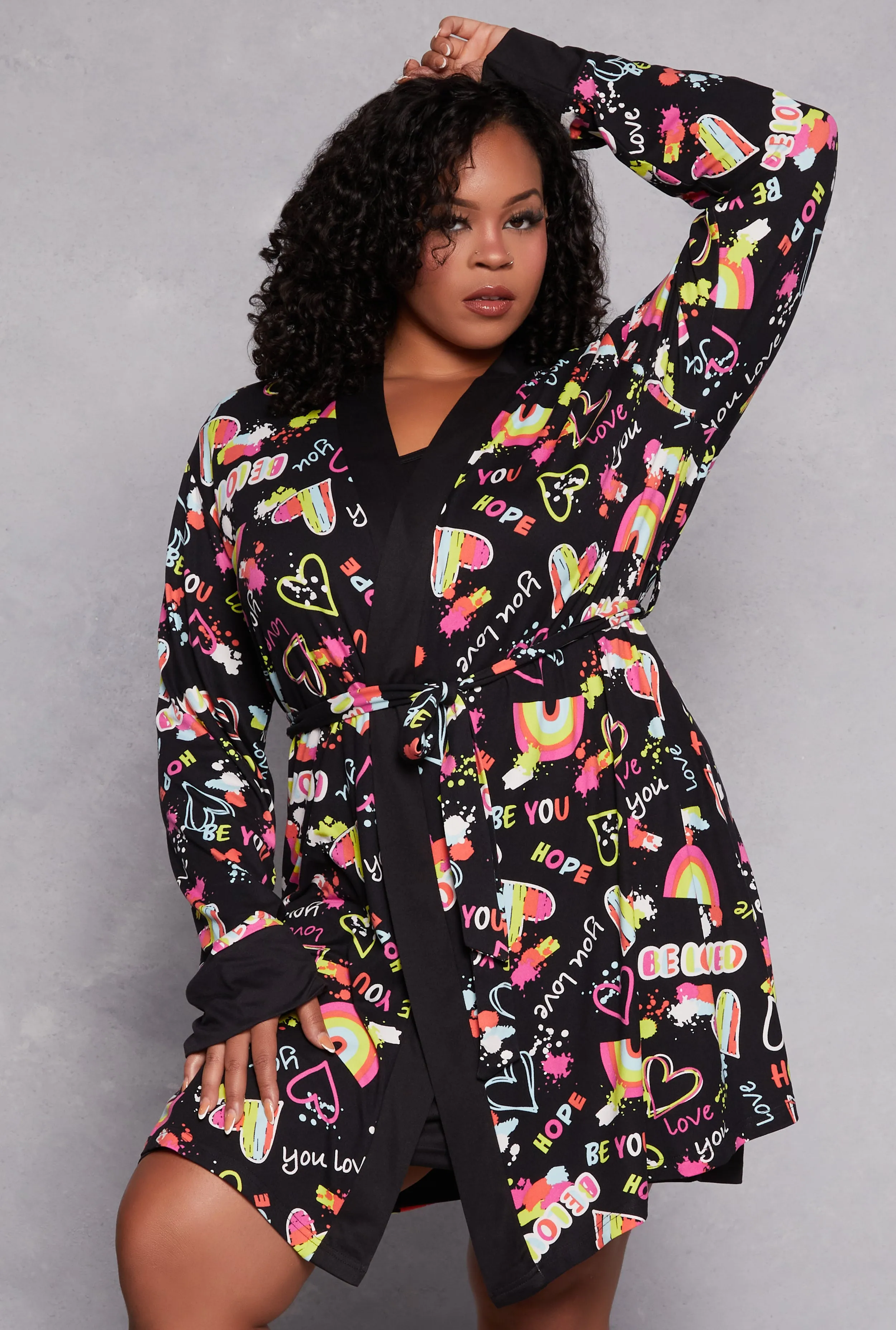Plus Size Be You Be Loved Graphic Cami Nightgown with Robe sold by Rainbow