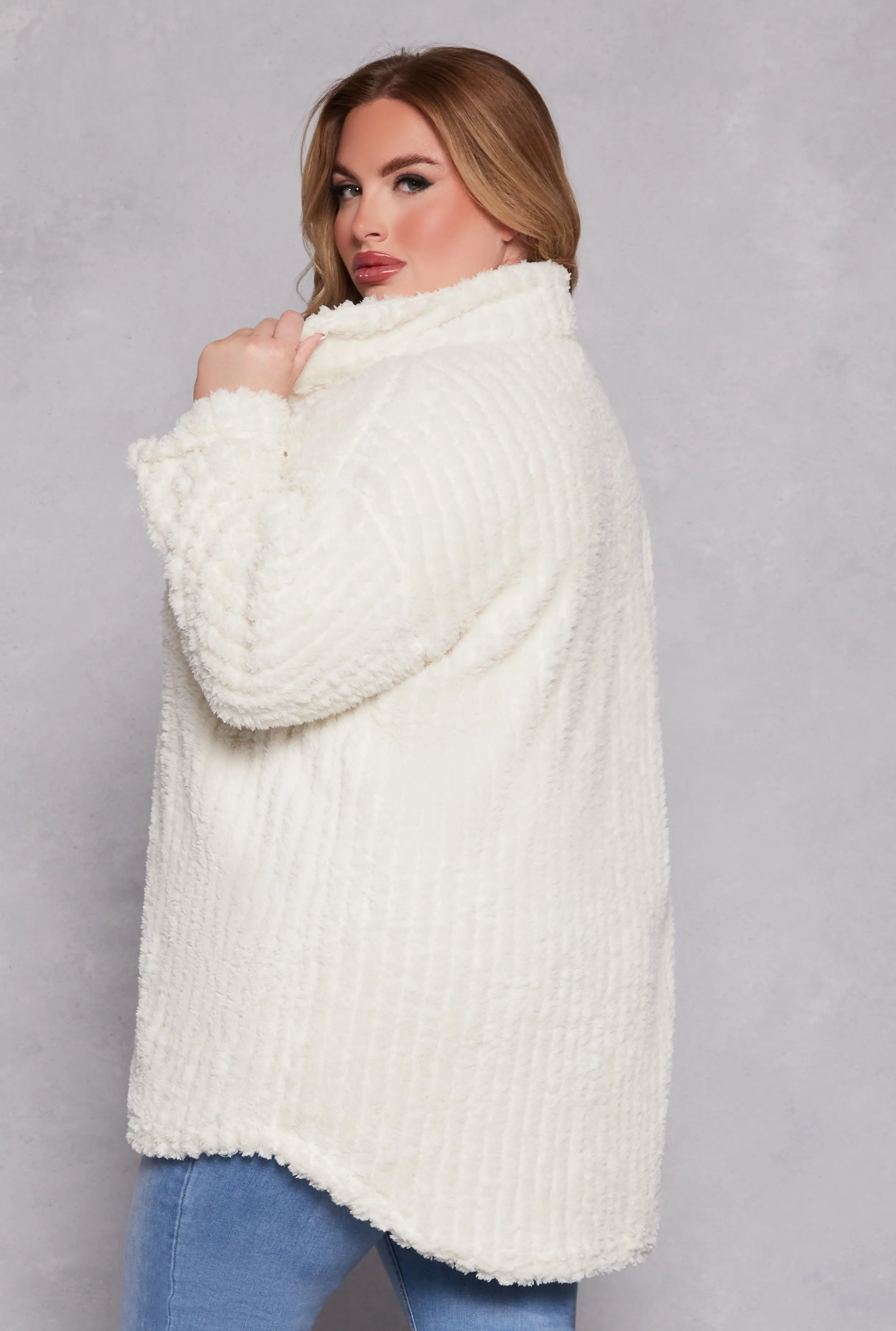 Plus Size Sherpa Button Front Shacket sold by Rainbow product image thumbnail 3