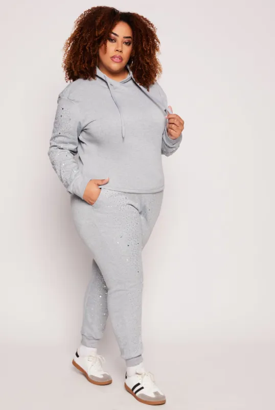 Plus Size Rhinestone Drawstring Joggers sold by Rainbow