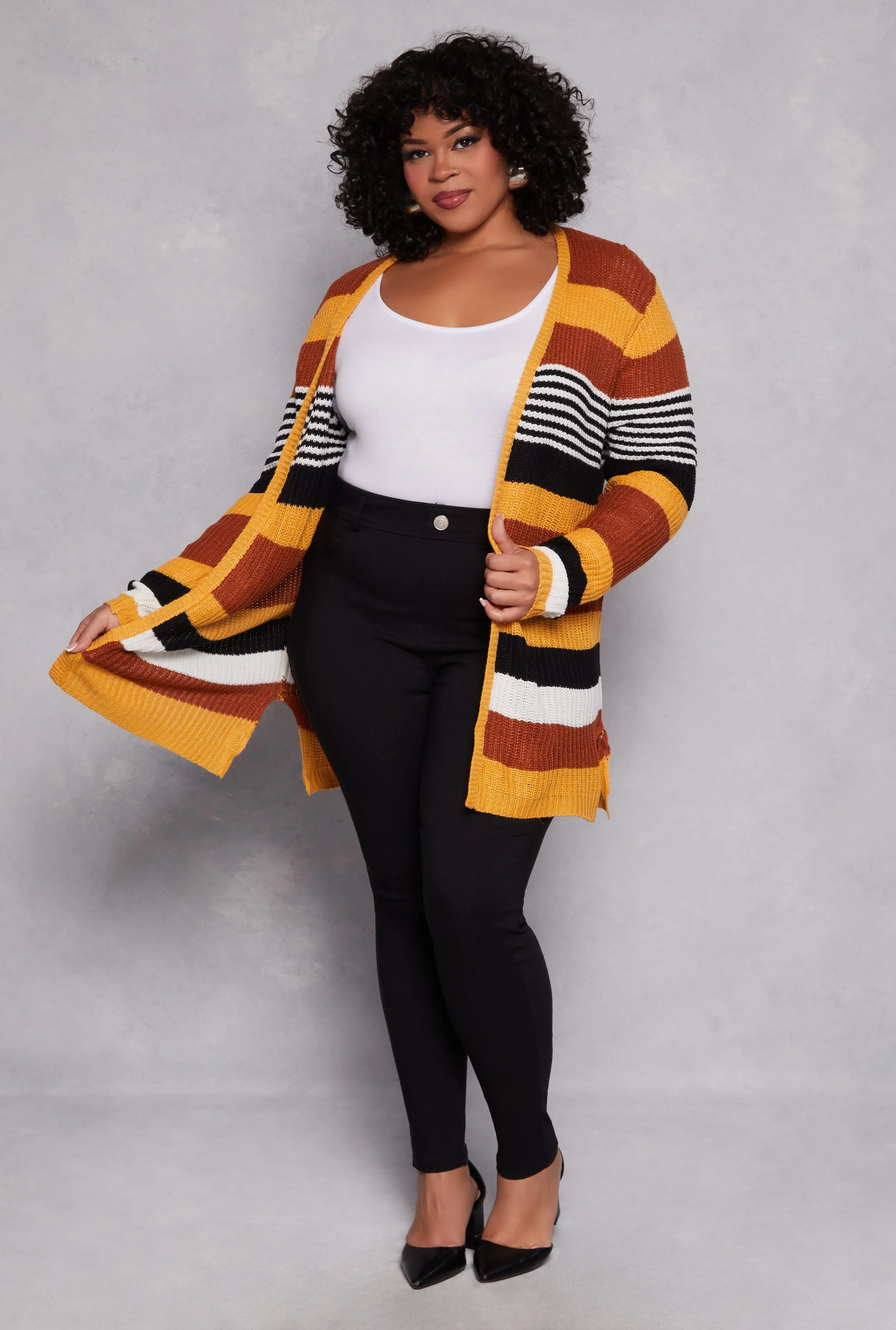 Plus Size Striped Open Front Cardigan sold by Rainbow product image thumbnail 2