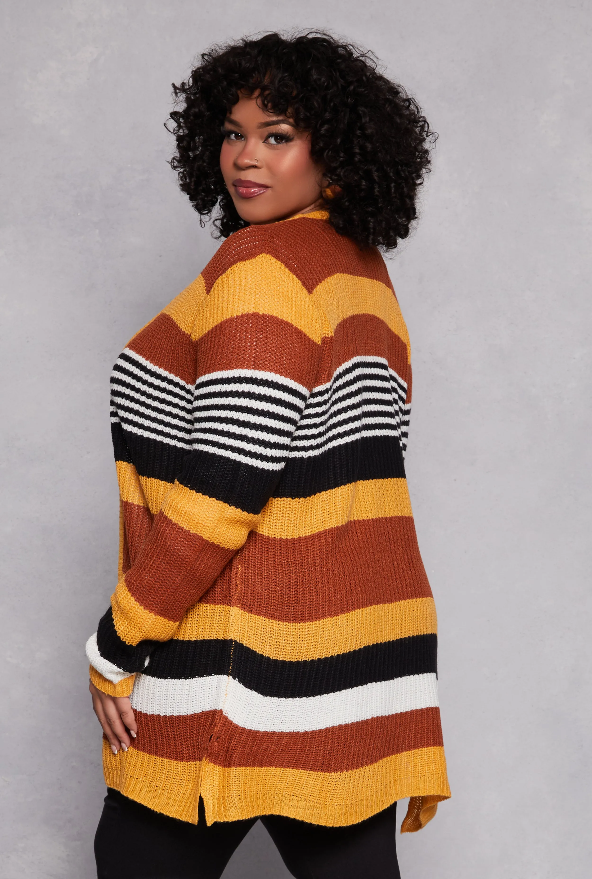 Plus Size Striped Open Front Cardigan sold by Rainbow product image thumbnail 3