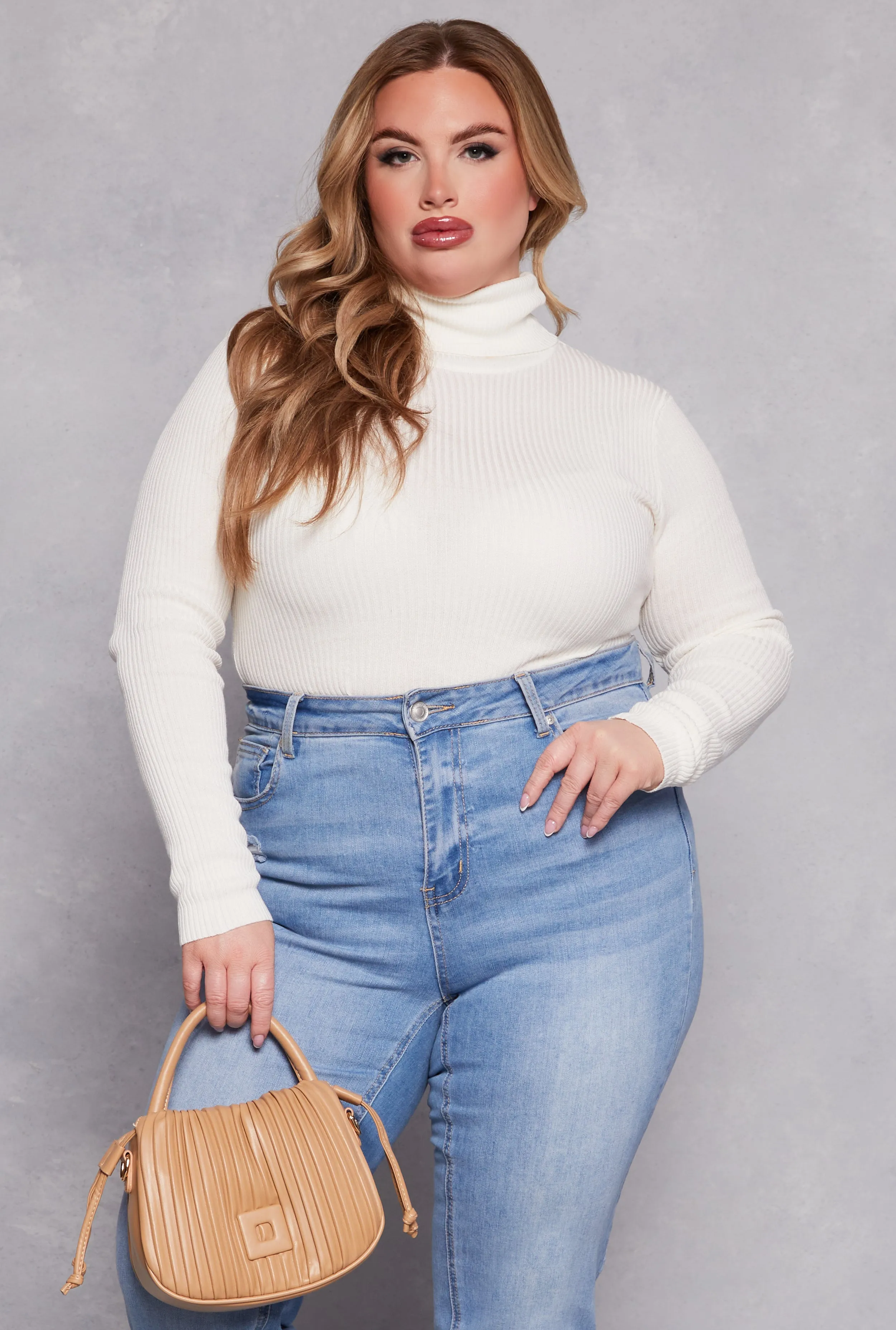 Plus Size Ribbed Knit Pullover Turtleneck Sweater sold by Rainbow