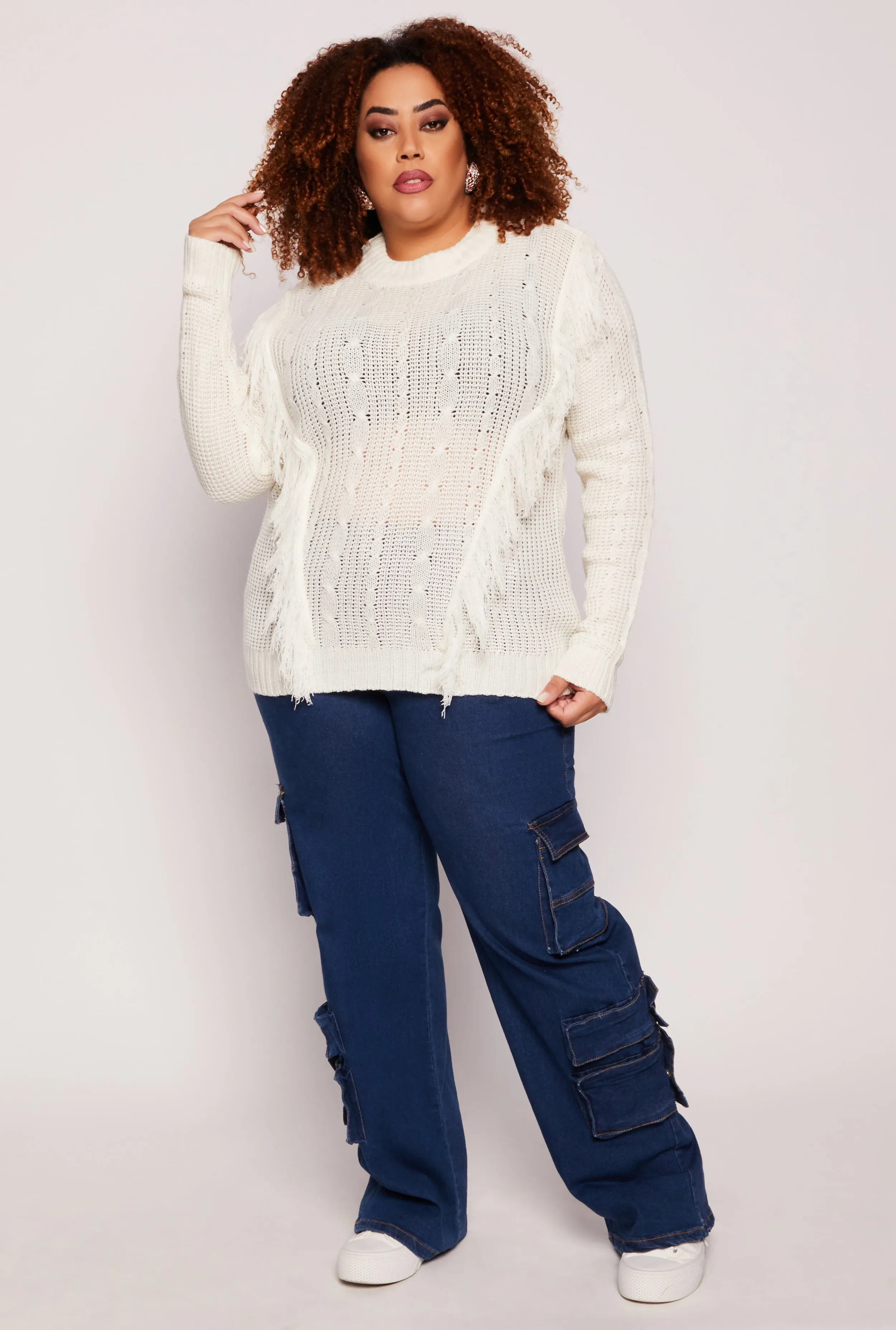Plus Size Fringe Cable Knit Sweater sold by Rainbow product image thumbnail 2