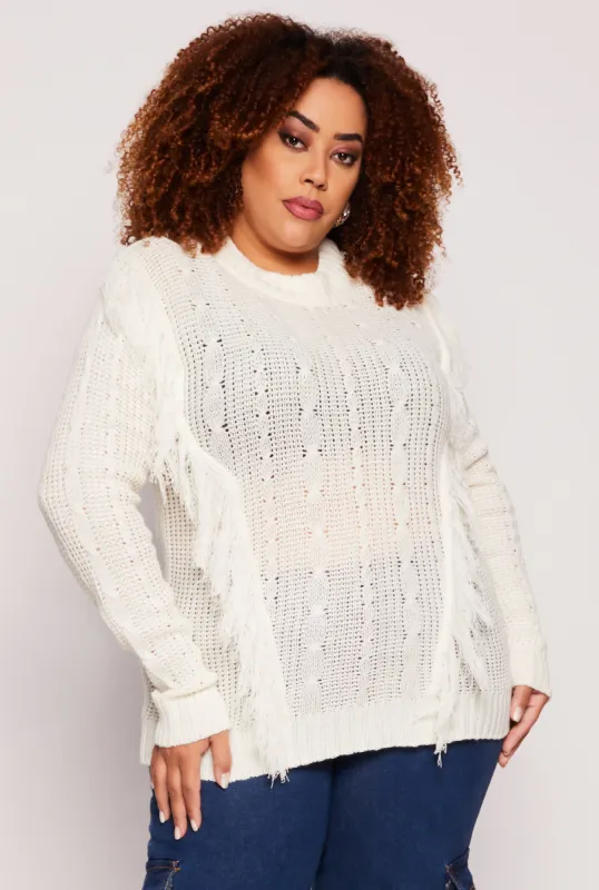 Plus Size Fringe Cable Knit Sweater sold by Rainbow
