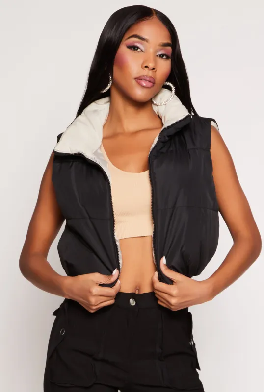 Nylon Contrast Puffer Cropped Vest sold by Rainbow
