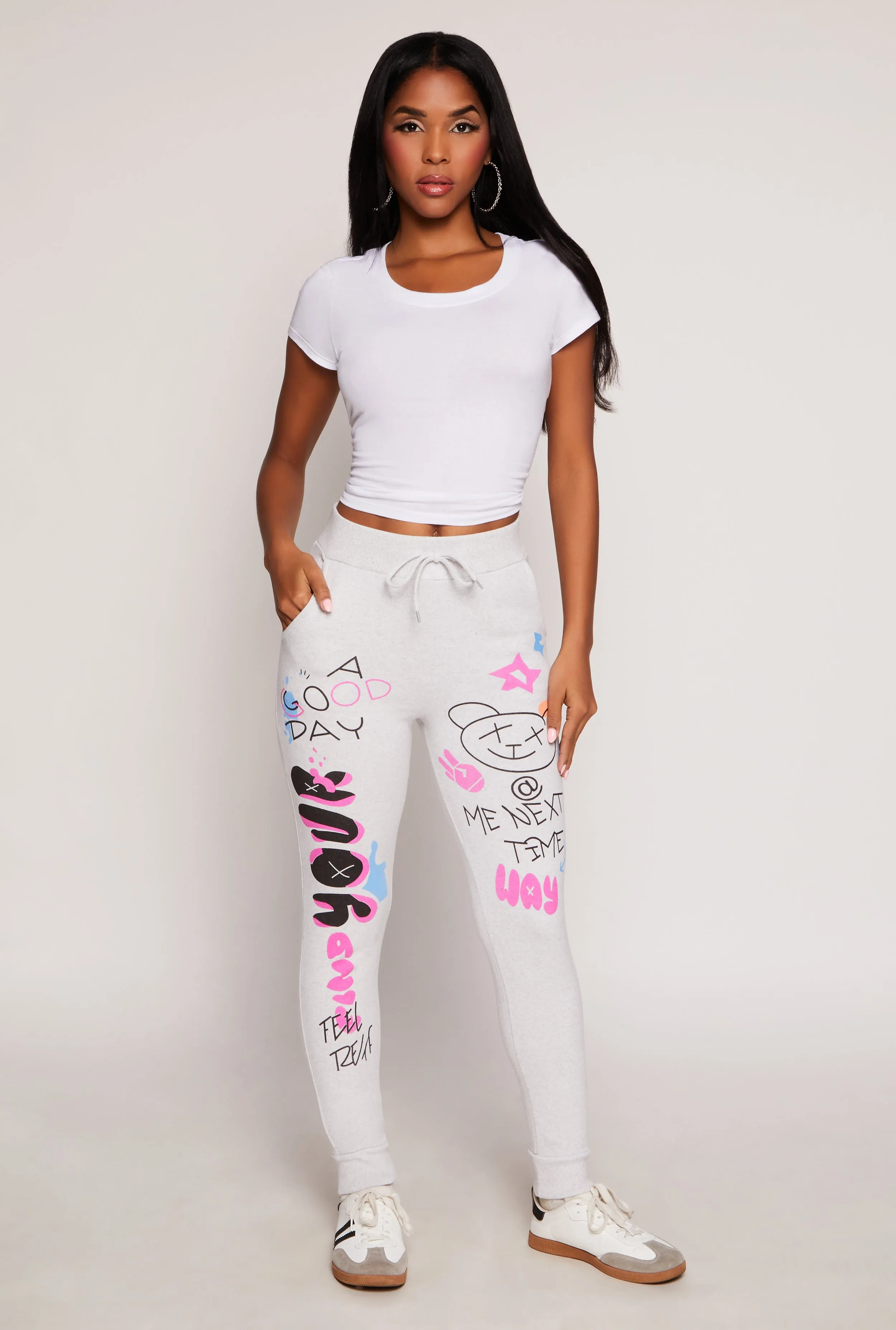 Graphic Print Drawstring Joggers sold by Rainbow