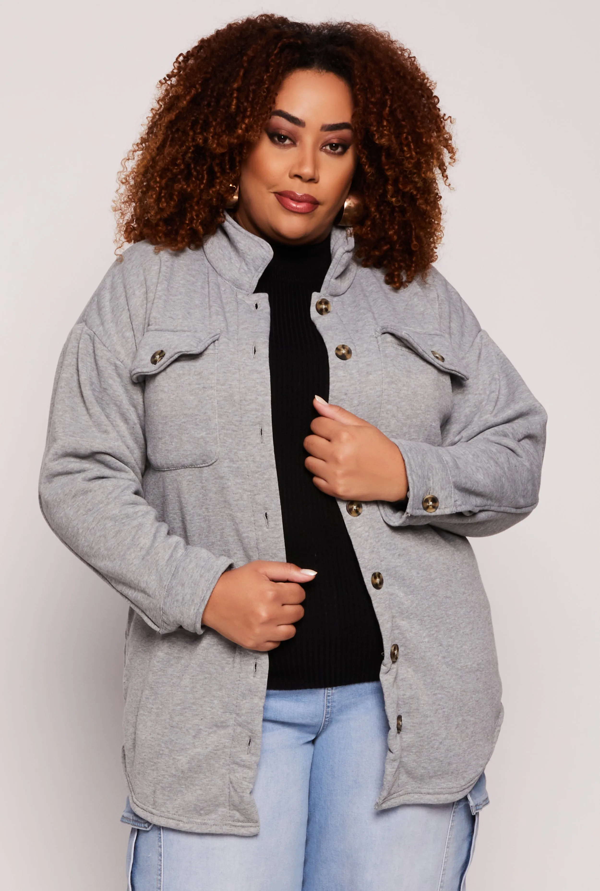 Plus Size Solid Shacket sold by Rainbow