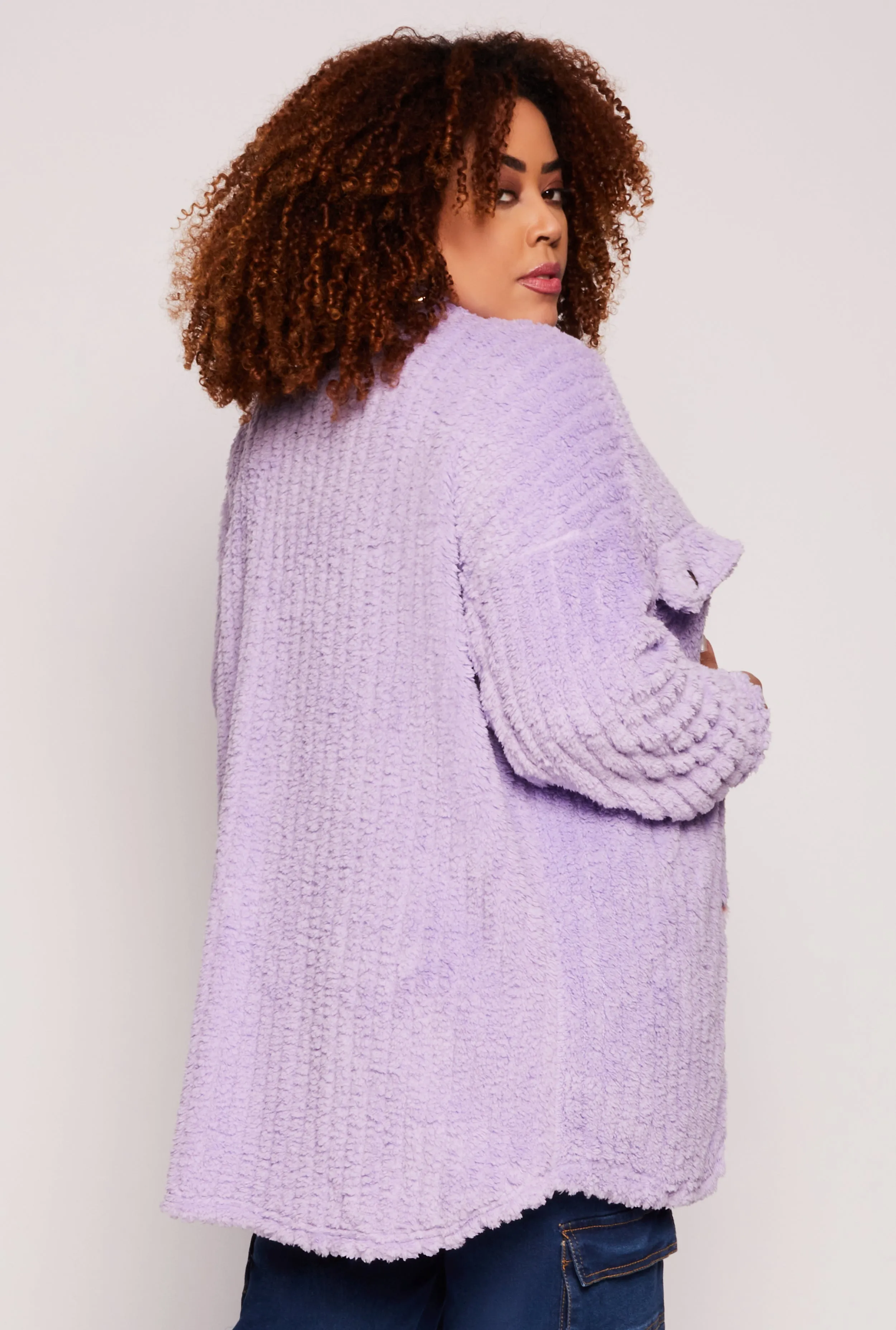 Plus Size Sherpa Button Front Shacket sold by Rainbow product image thumbnail 3