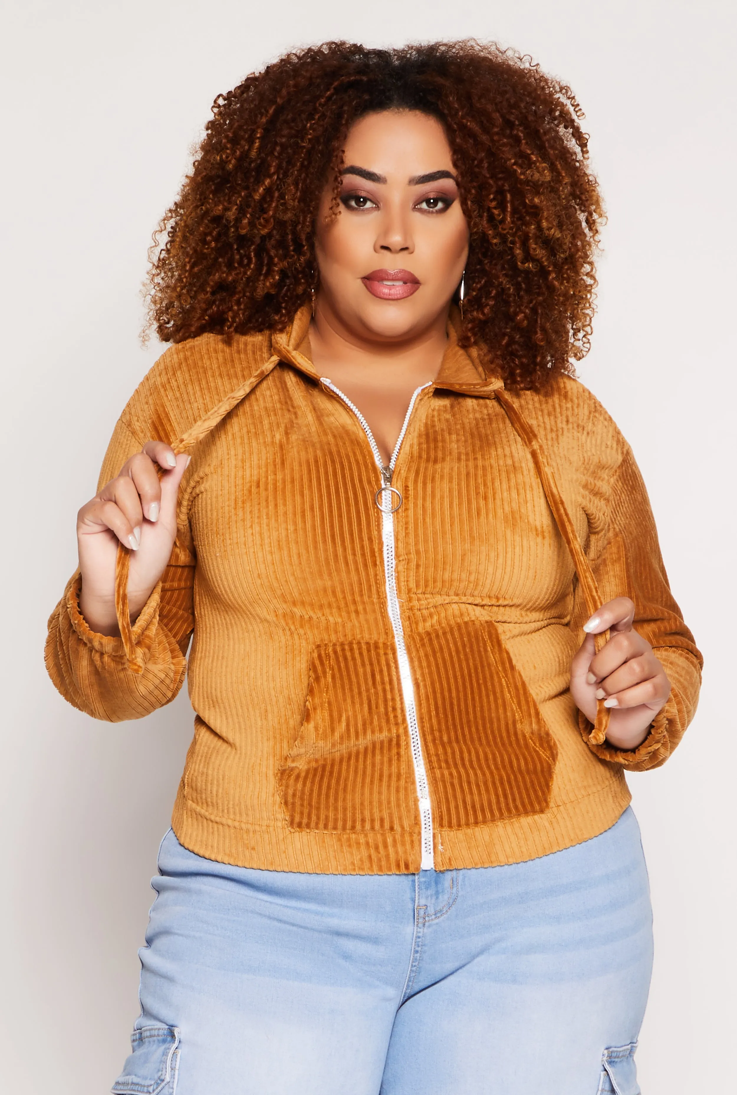 Plus Size Velour Zip Front Hoodie sold by Rainbow