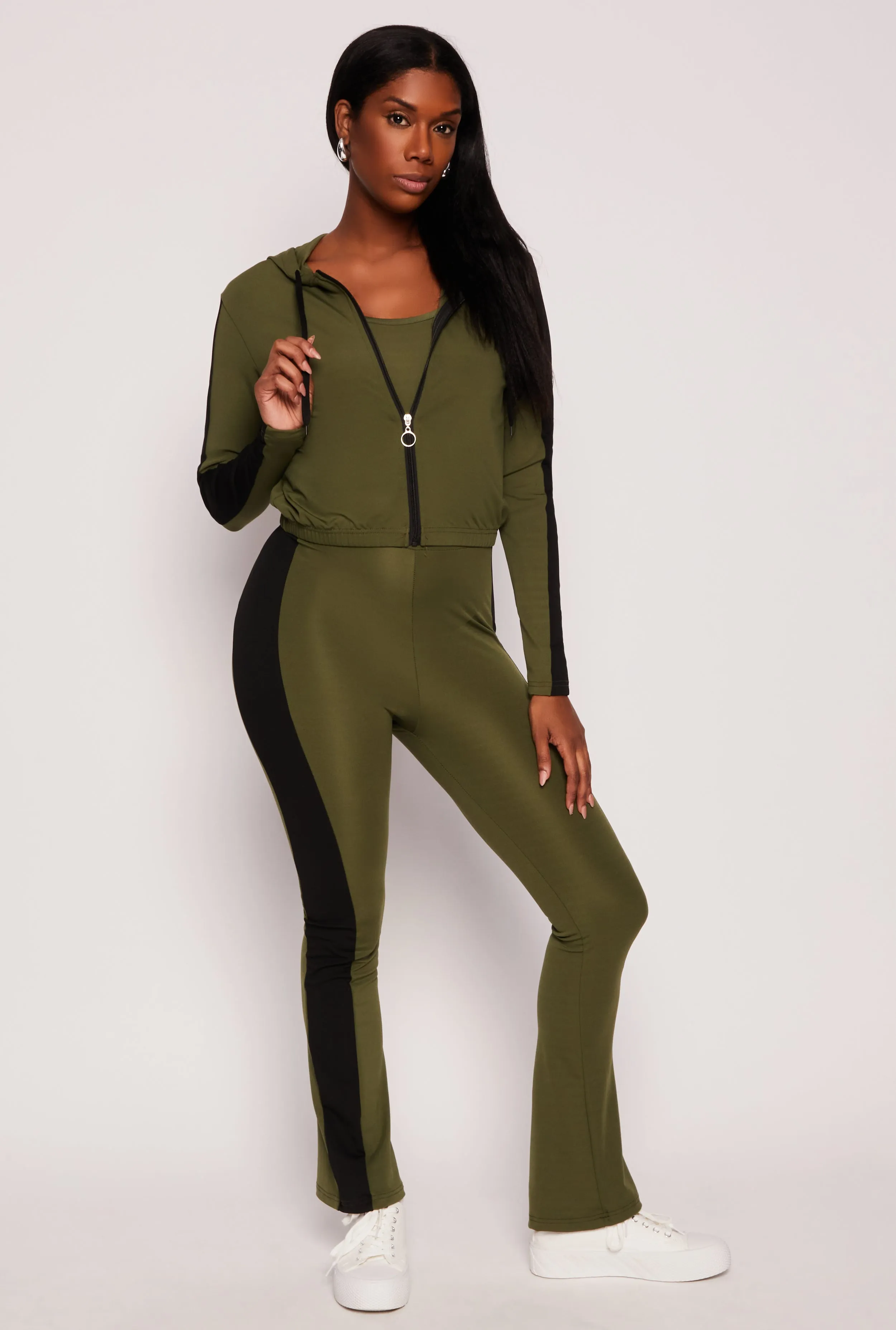 Color Block Zip Front Cropped Hoodie sold by Rainbow product image thumbnail 2