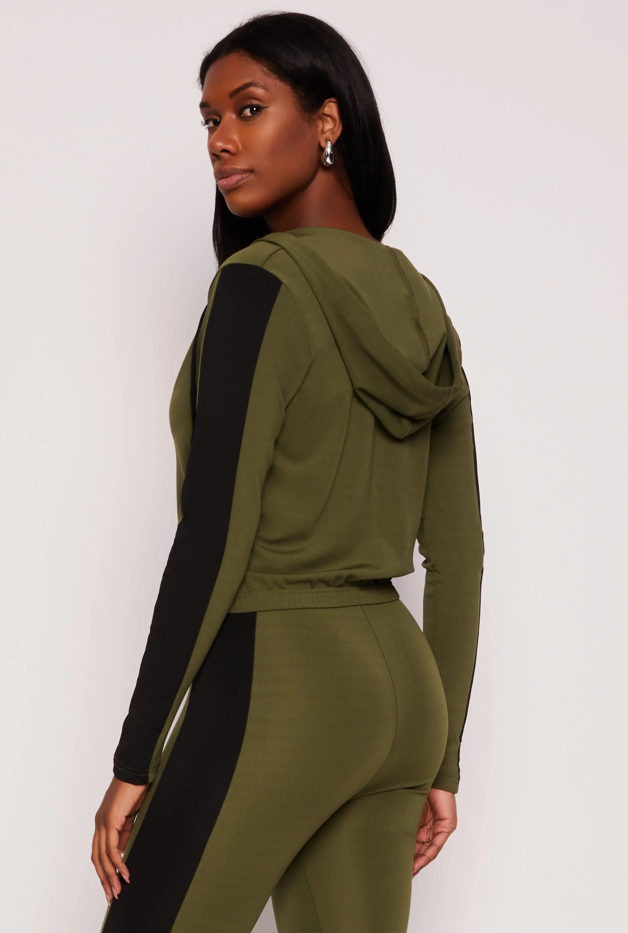 Color Block Zip Front Cropped Hoodie sold by Rainbow product image thumbnail 3