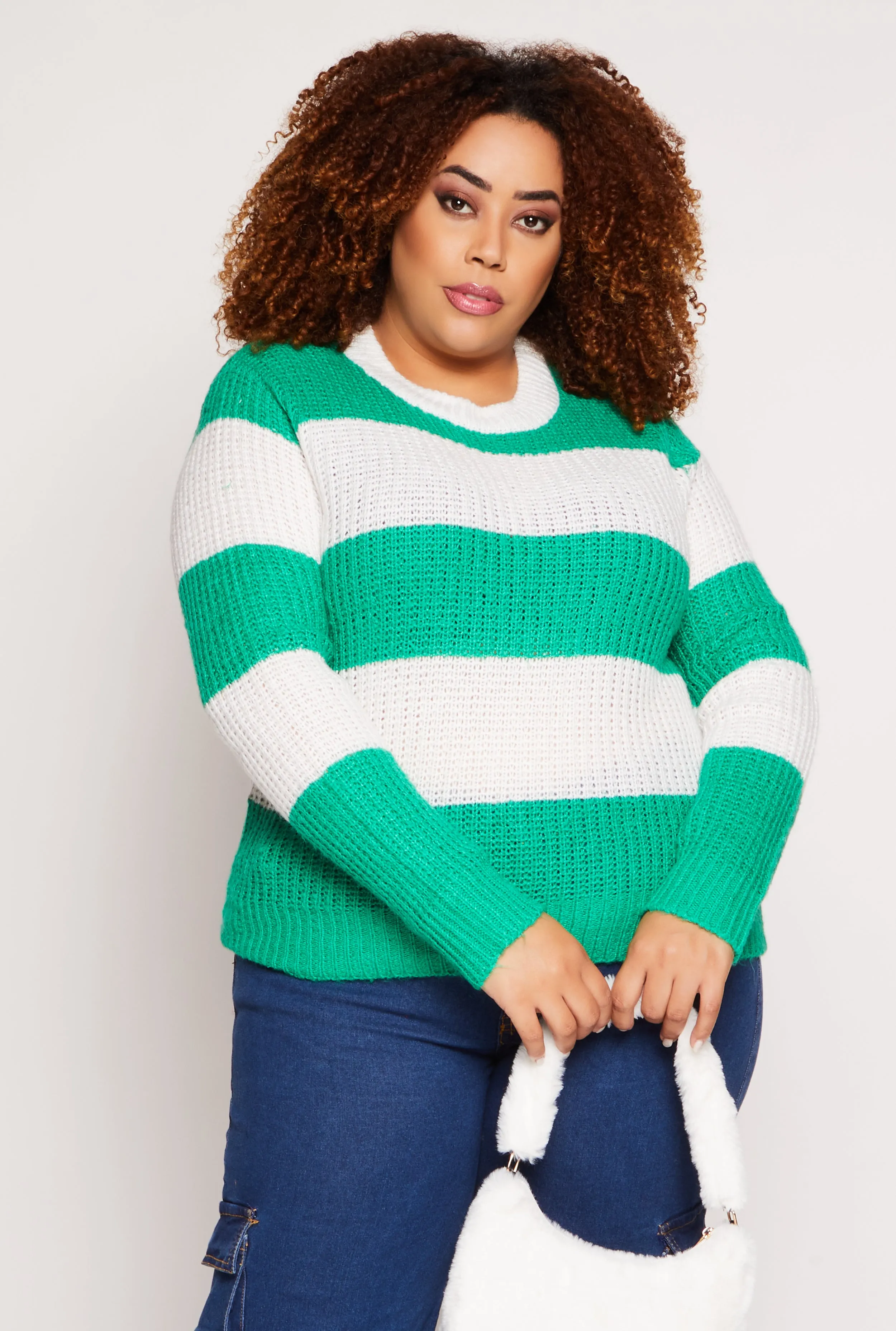 Plus Size Striped Pullover Sweater sold by Rainbow