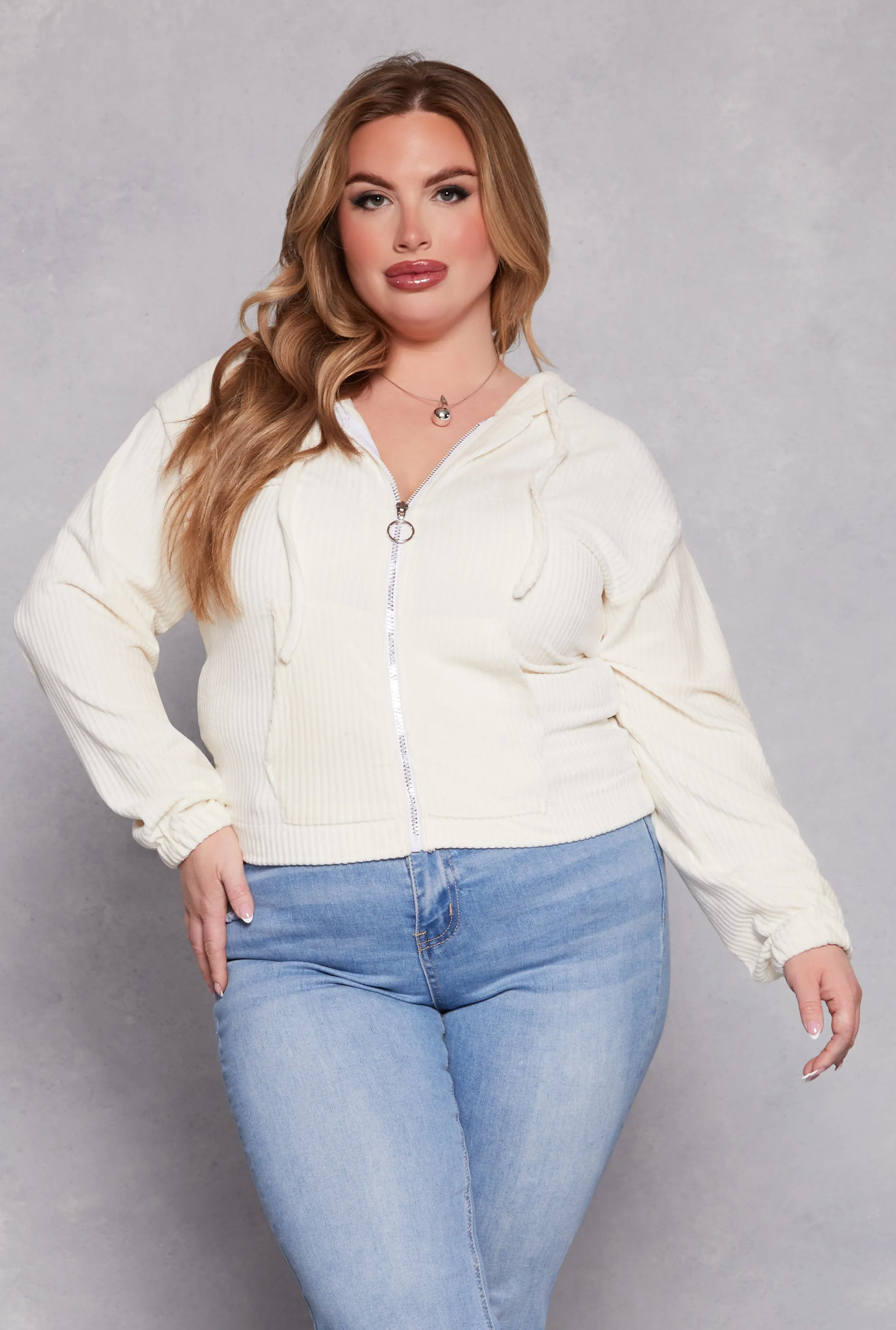 Plus Size Velour Zip Front Hoodie sold by Rainbow