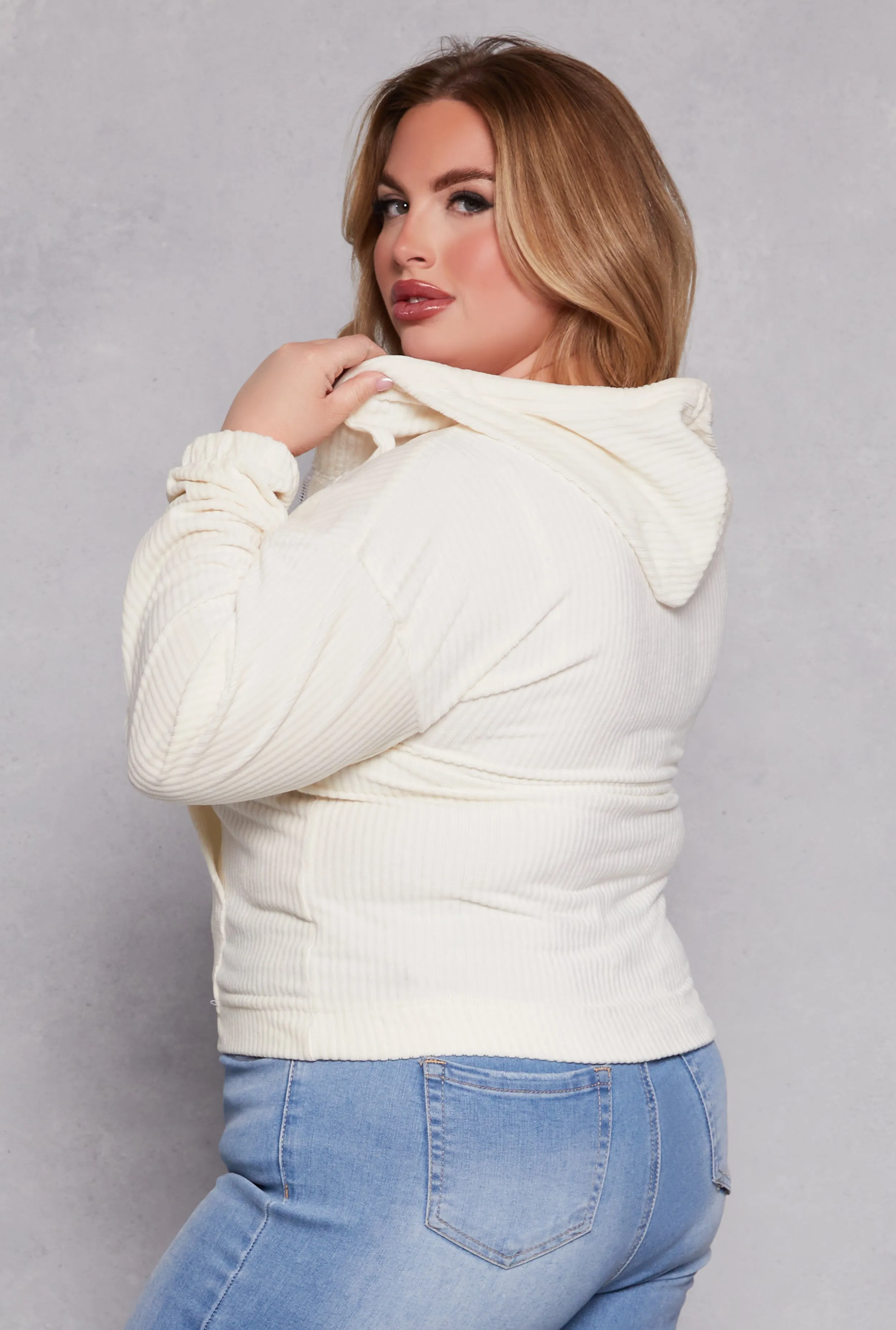Plus Size Velour Zip Front Hoodie sold by Rainbow product image thumbnail 3