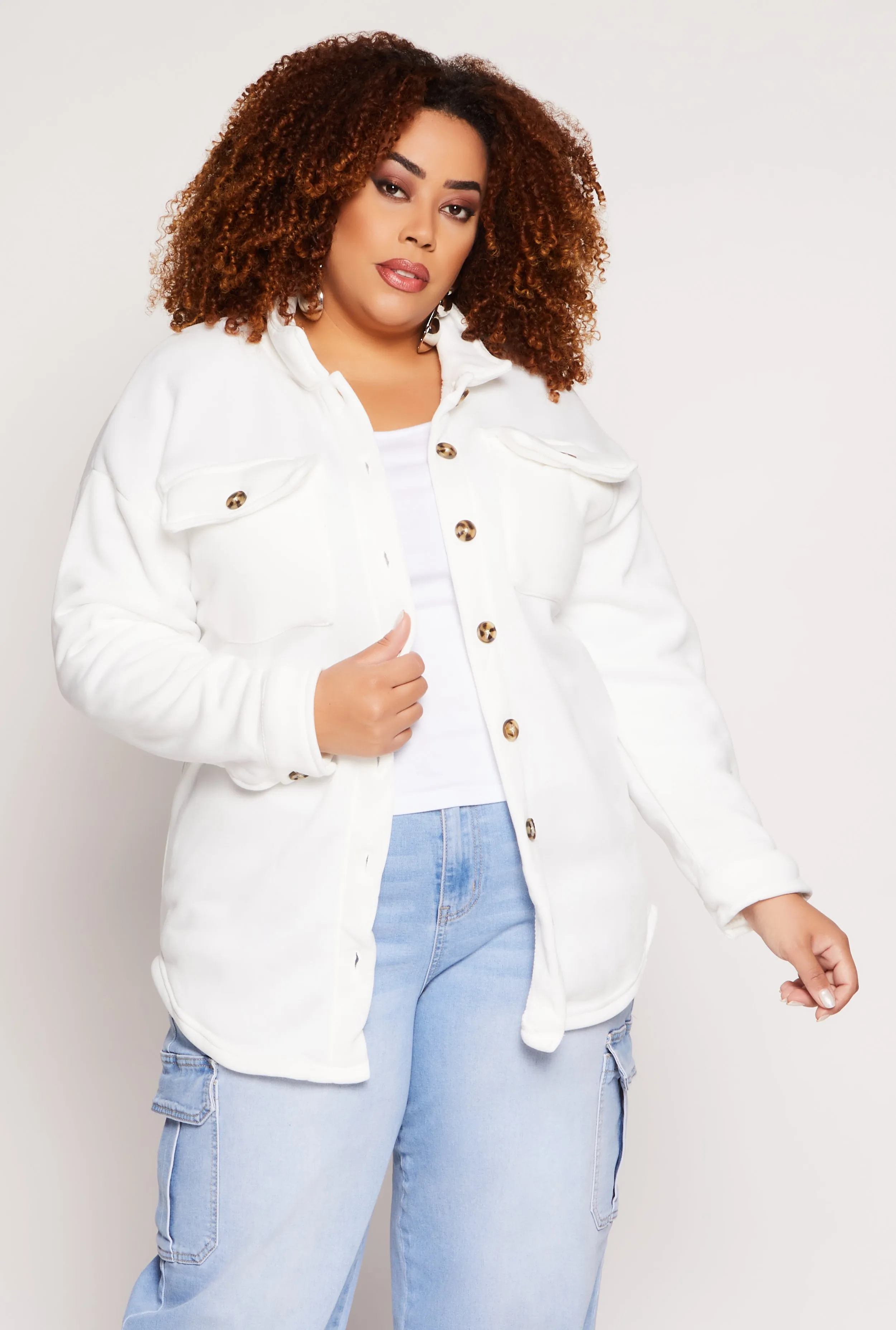 Plus Size Solid Shacket sold by Rainbow