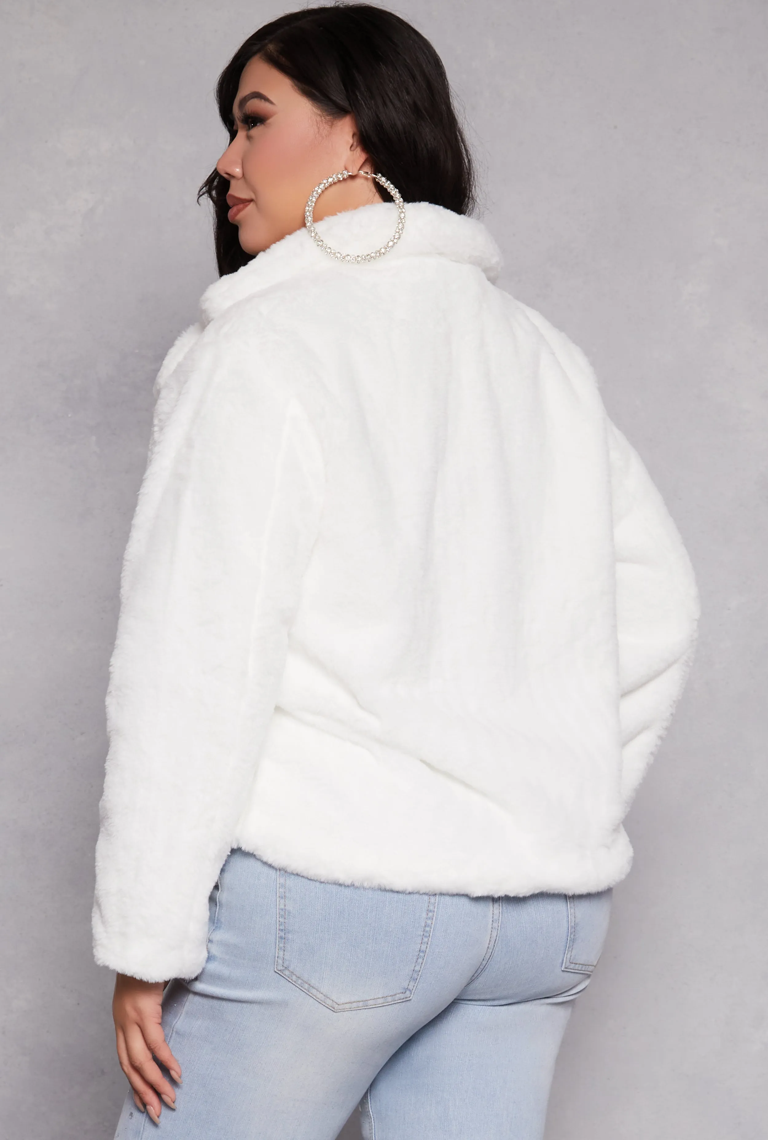 Plus Size Snap Button Faux Fur Jacket sold by Rainbow product image thumbnail 3