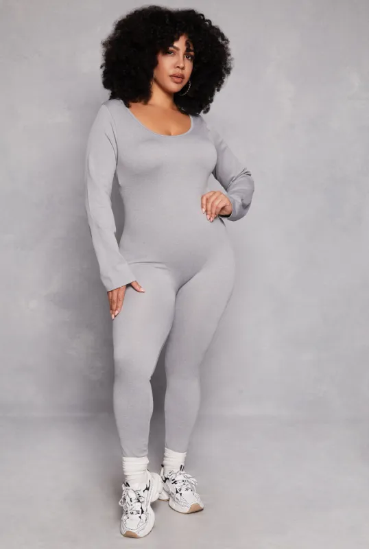 Plus Size Ribbed Knit Long Sleeve Catsuit sold by Rainbow