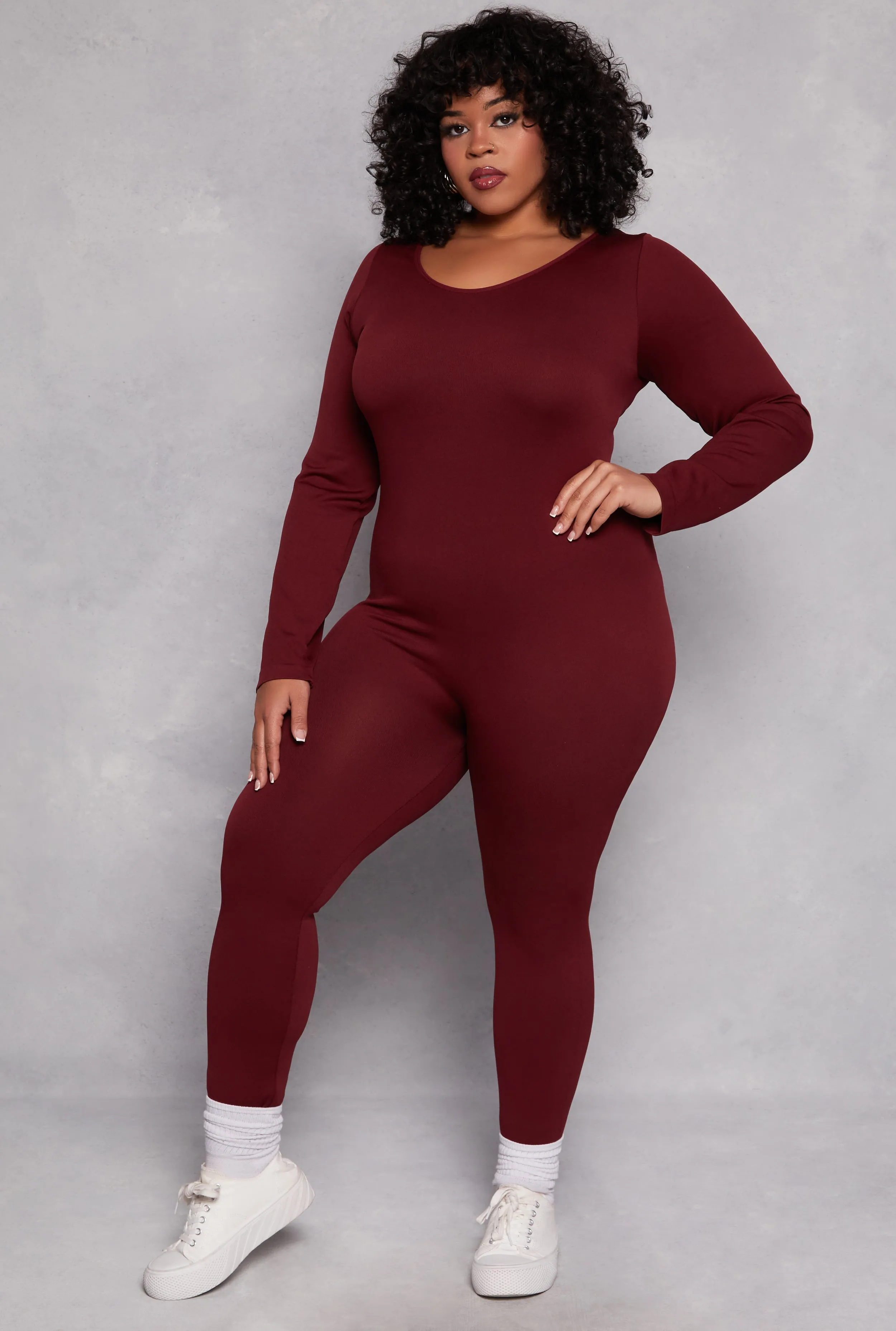 Plus Size Ribbed Knit Long Sleeve Catsuit sold by Rainbow