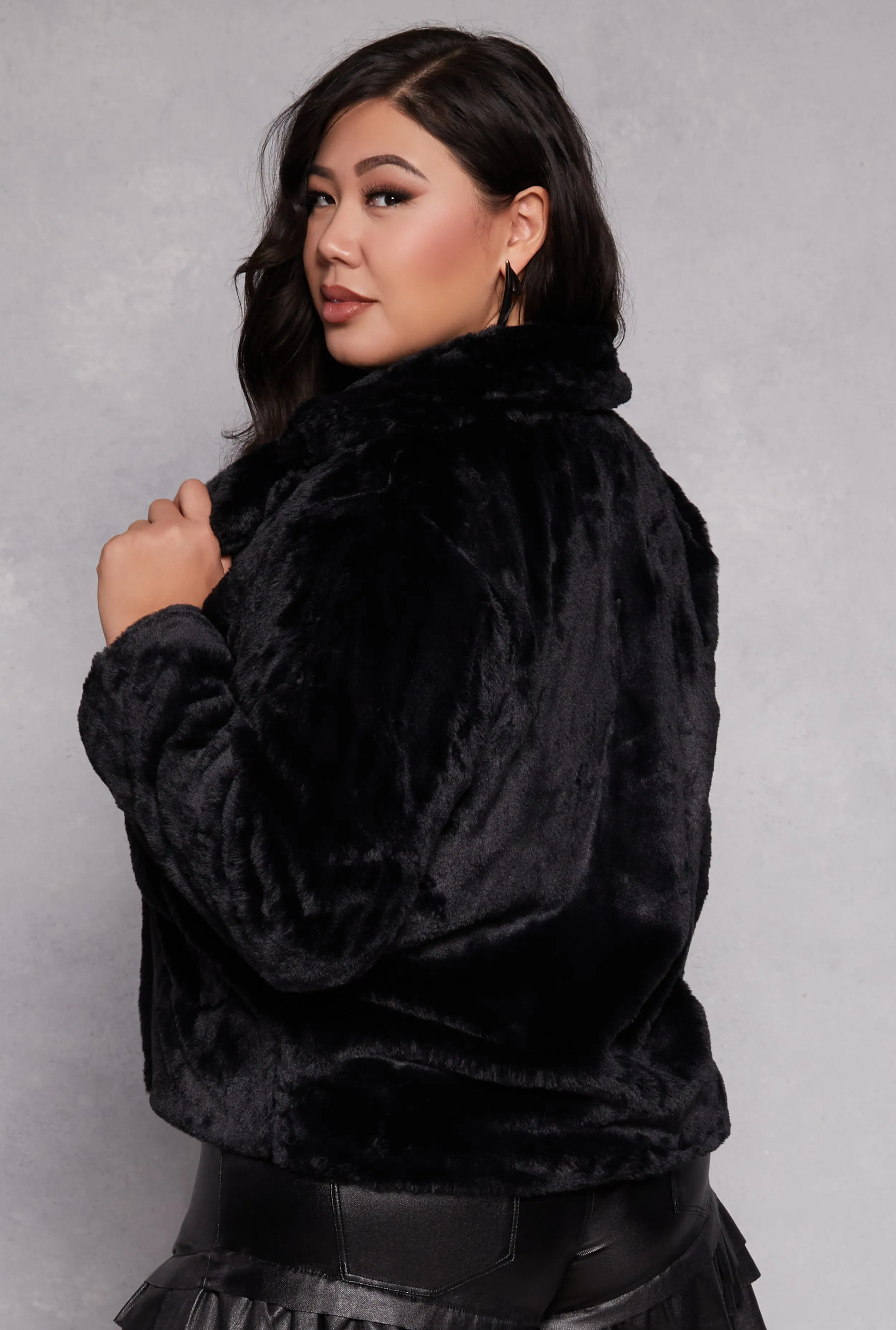 Plus Size Snap Button Faux Fur Jacket sold by Rainbow product image thumbnail 3