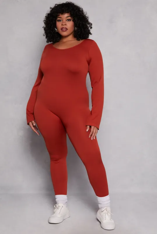 Plus Size Ribbed Knit Long Sleeve Catsuit sold by Rainbow