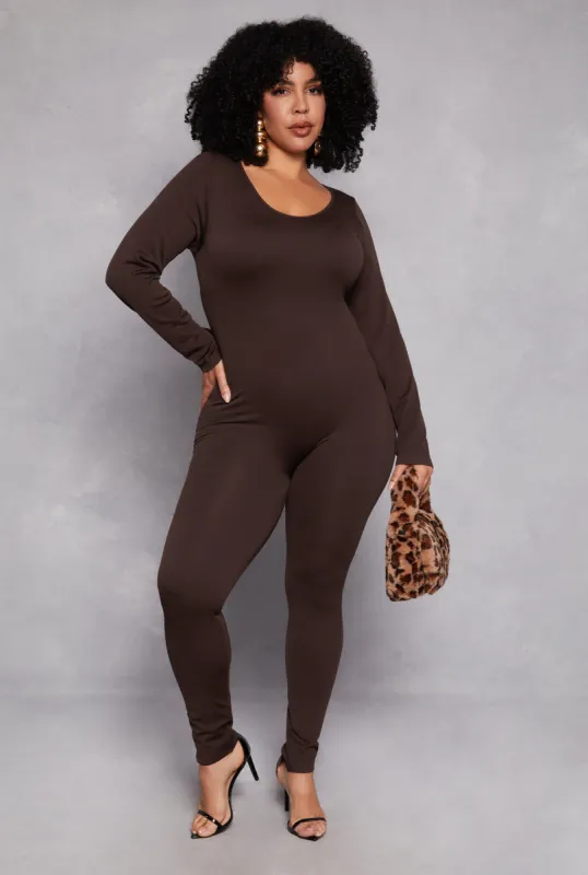 Plus Size Ribbed Knit Long Sleeve Catsuit sold by Rainbow