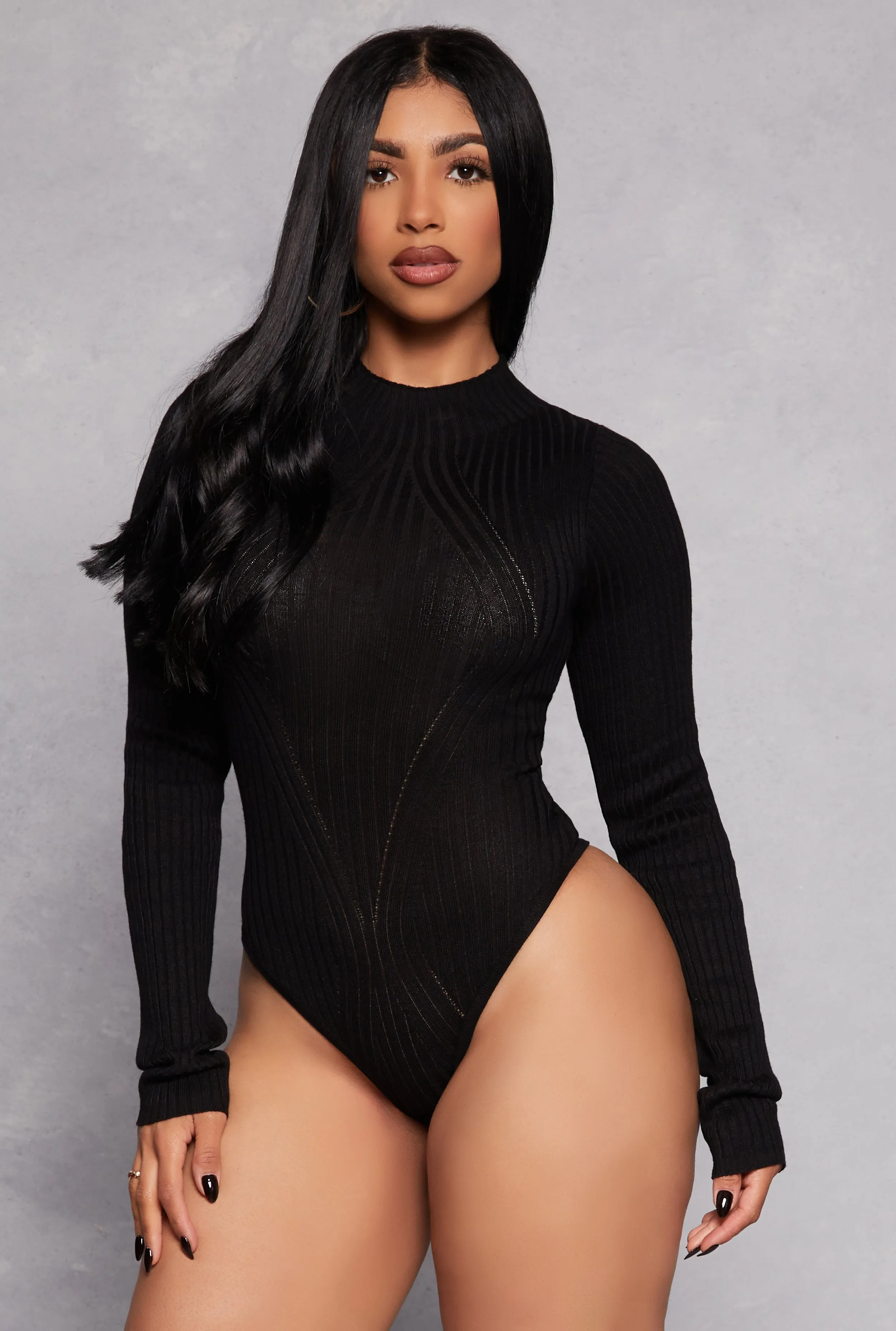 Ribbed Long Sleeve Mock Neck Bodysuit sold by Rainbow