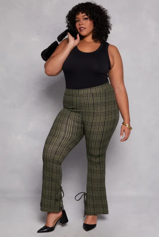 Plus Size Plaid Side Slit Flare Pants sold by Rainbow